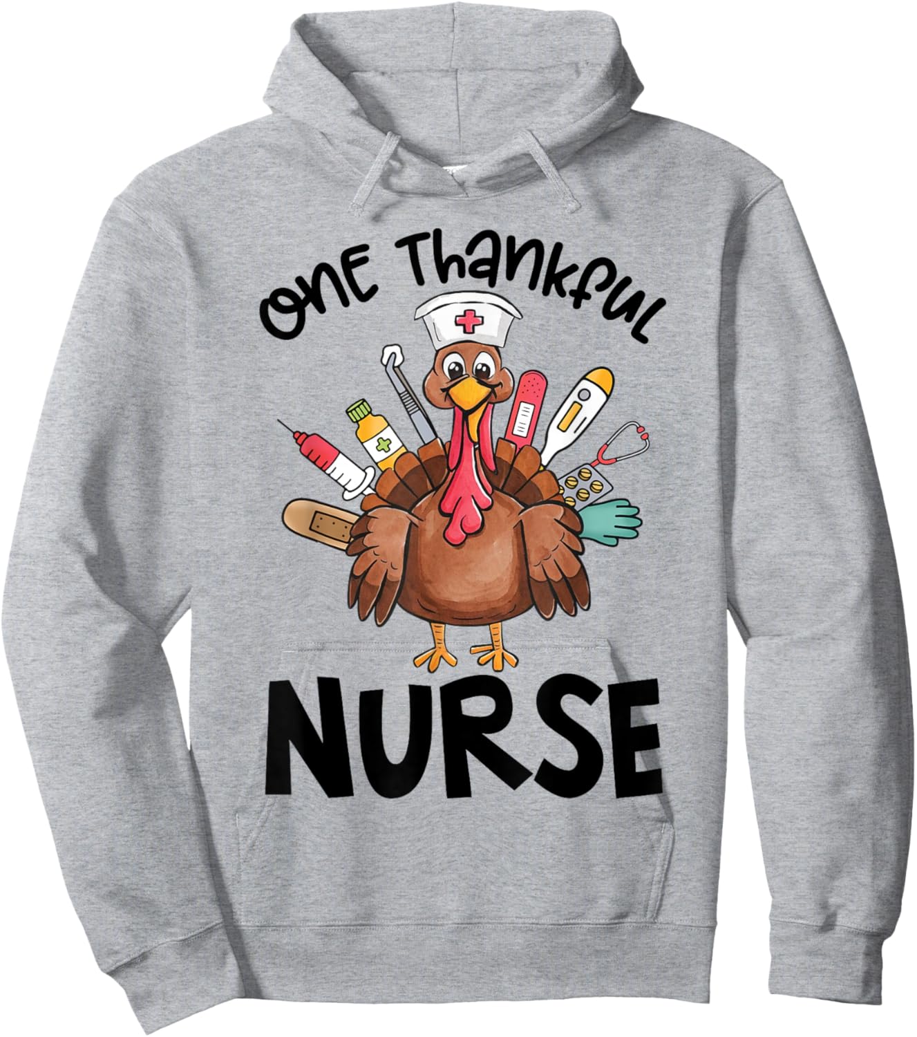 Groovy One Thankful Nurse Thanksgiving Turkey Funny Nursing Hoodie - Hoodie | Ash