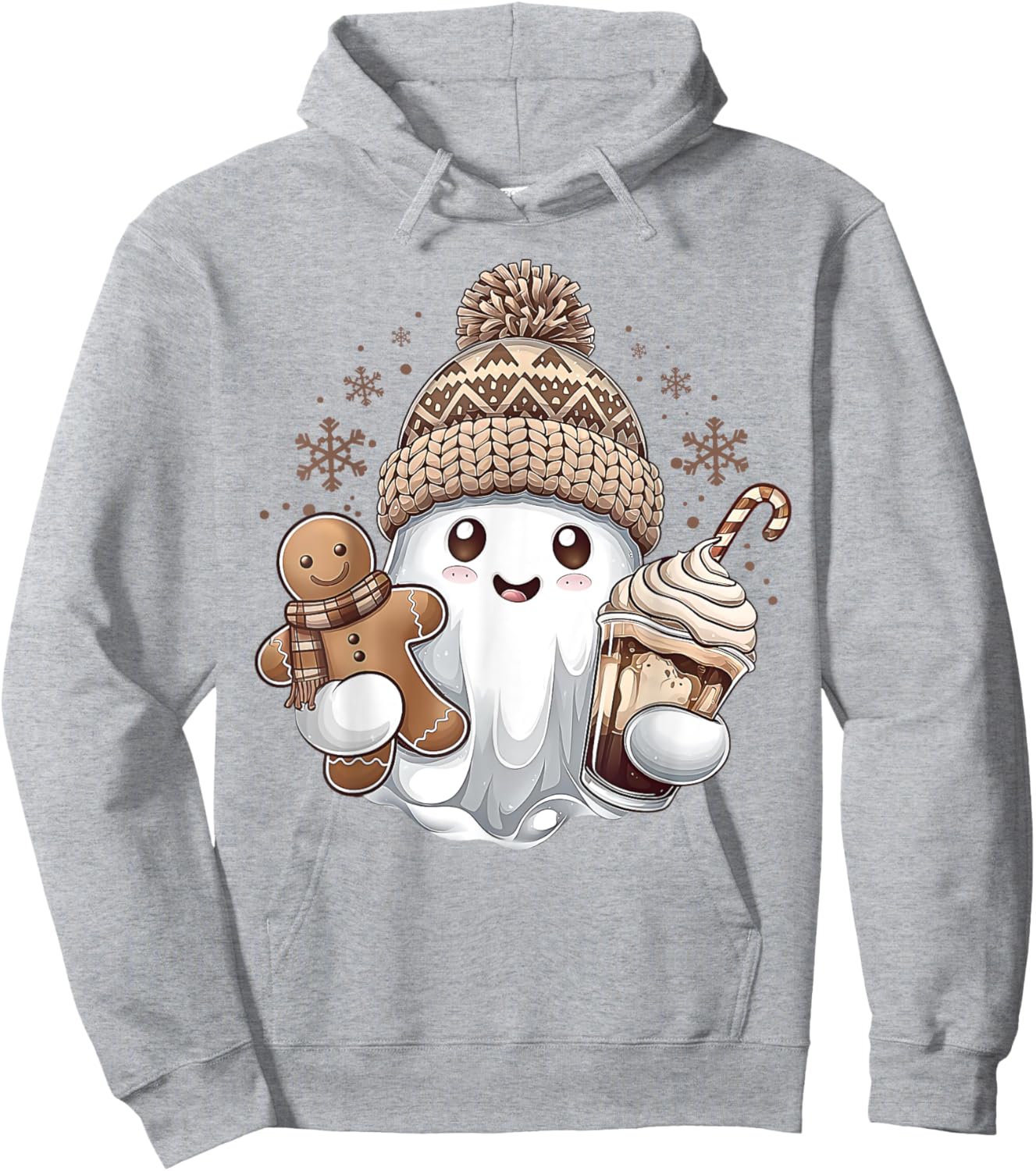 Cute Christmas Ghost Coffee Gingerbread Boojee Xmas Holiday Hoodie - Hoodie | Ash