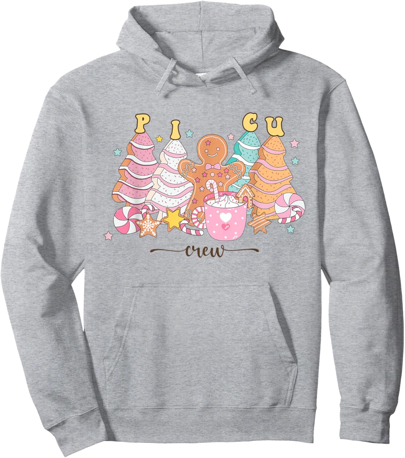 PICU Nurse Christmas Tree Gingerbread Pediatric ICU Nurse T Hoodie - Hoodie | Ash