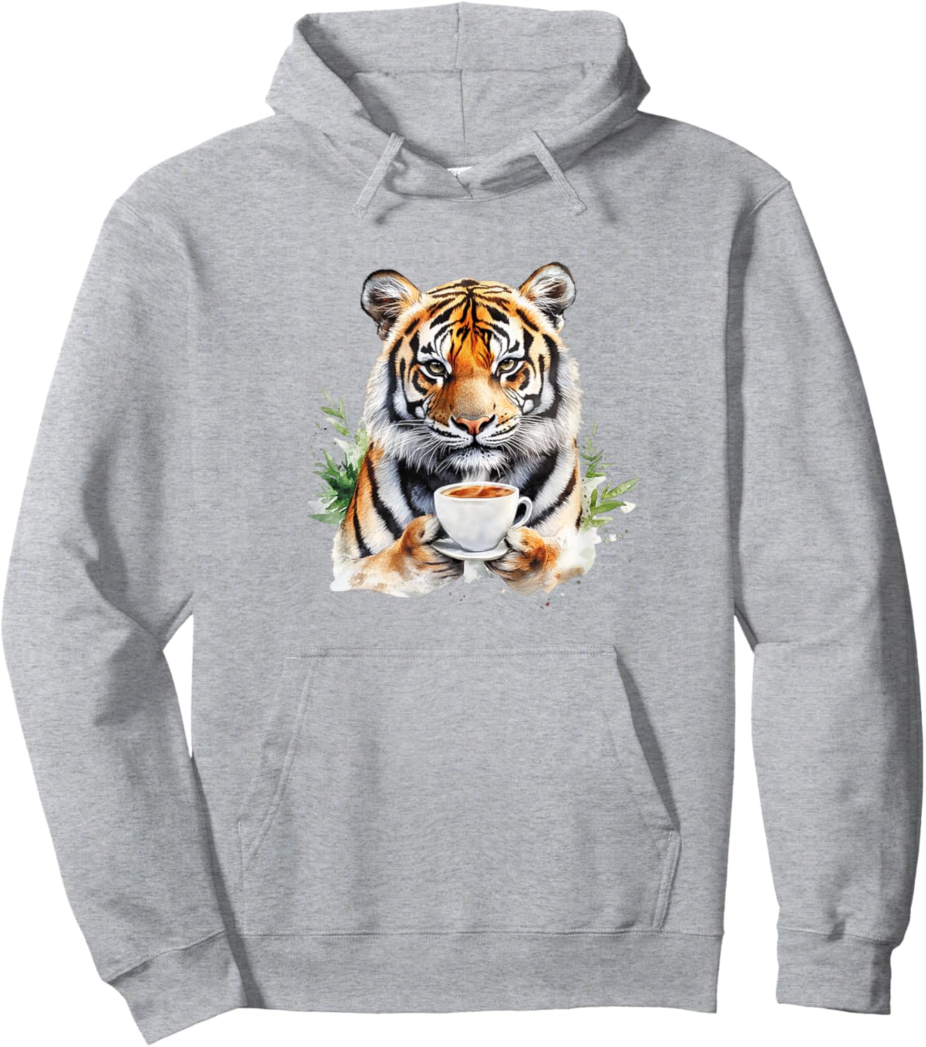 Animals Drinking Coffee - A Cute Tiger Holding A Coffee Hoodie - Hoodie | Ash