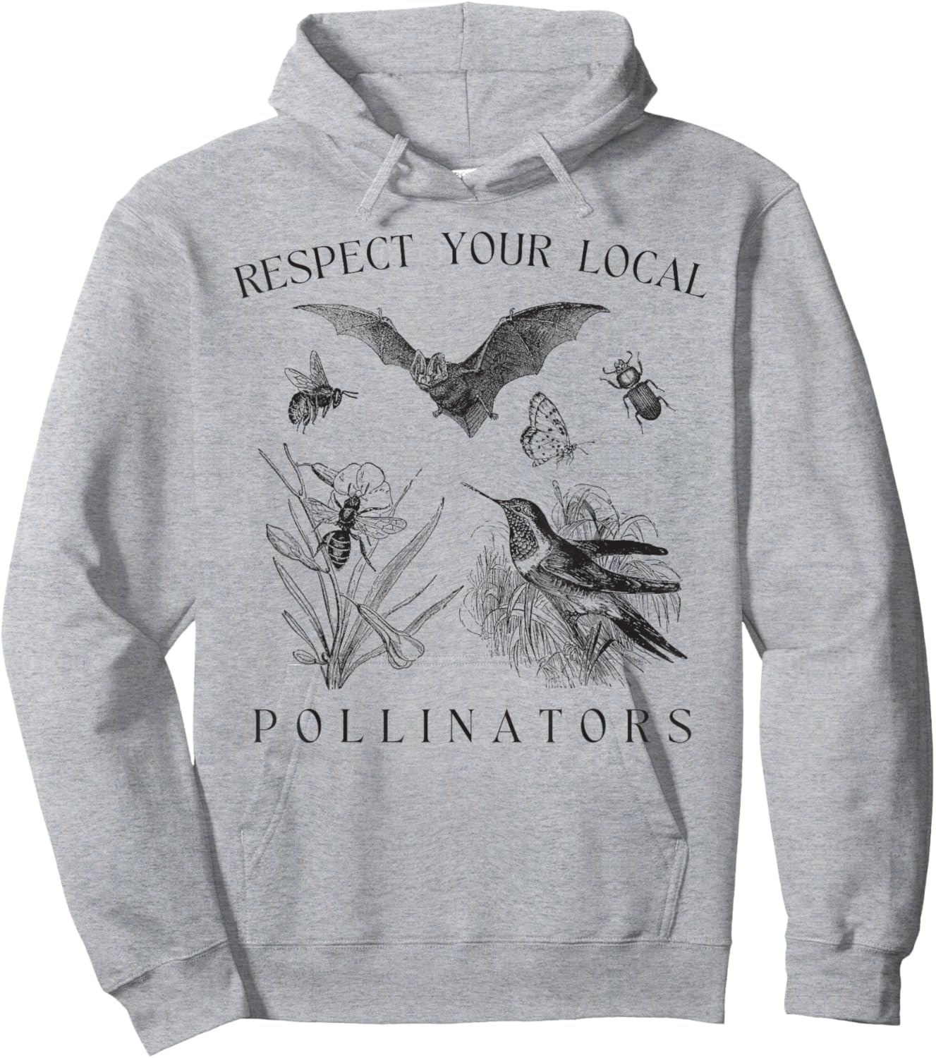 Eco-Friendly Wildlife Conservation Apparel Respect Your Local Pollinators Vintage Bug Protect Nature -Adults White Small Classic Fit Short Sleeve Spring, Summer Hoodie - Hoodie | Ash