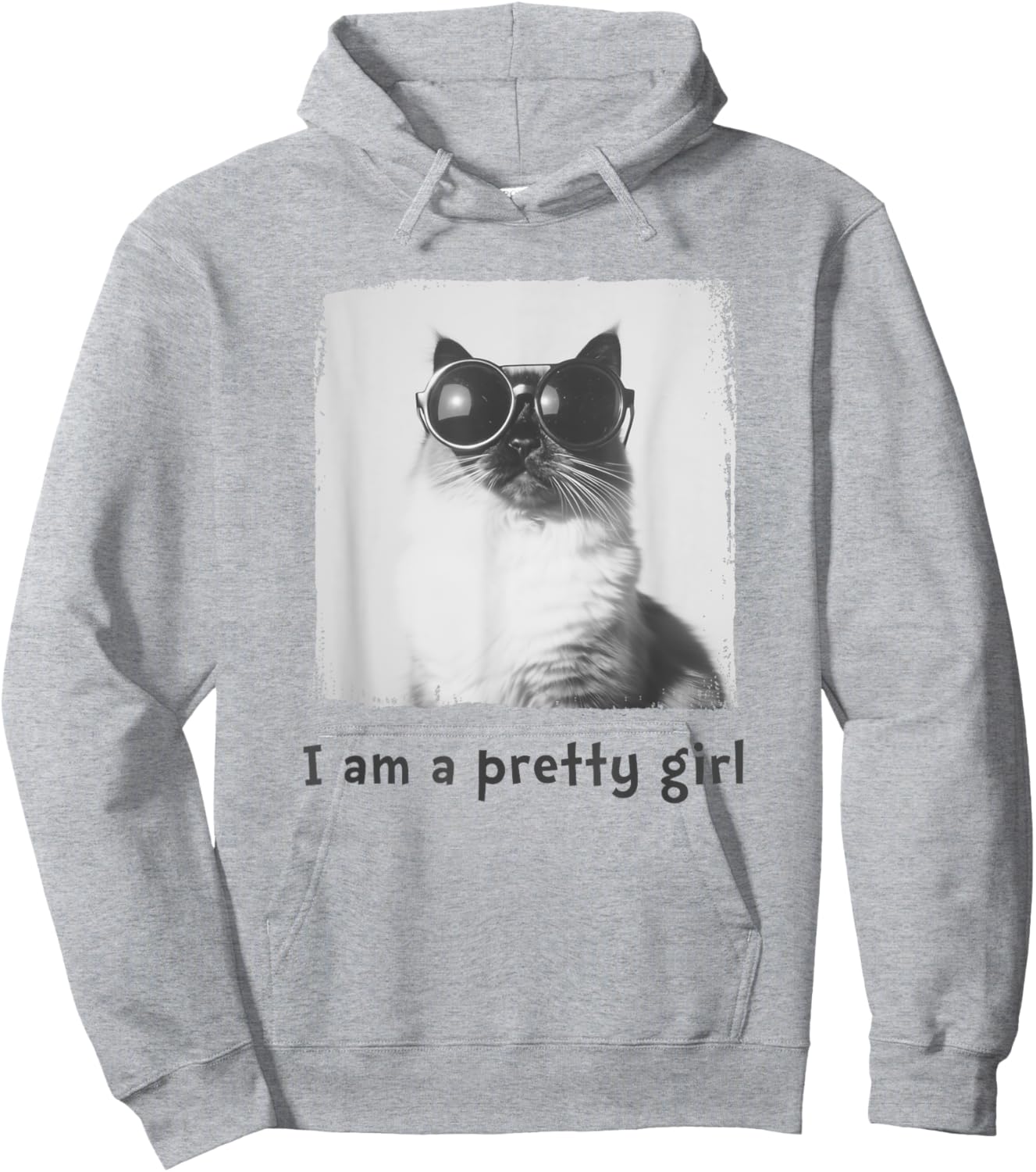 I Am A Pretty Girl Cool Stylish Cat with Sunglasses Hoodie - Hoodie | Ash
