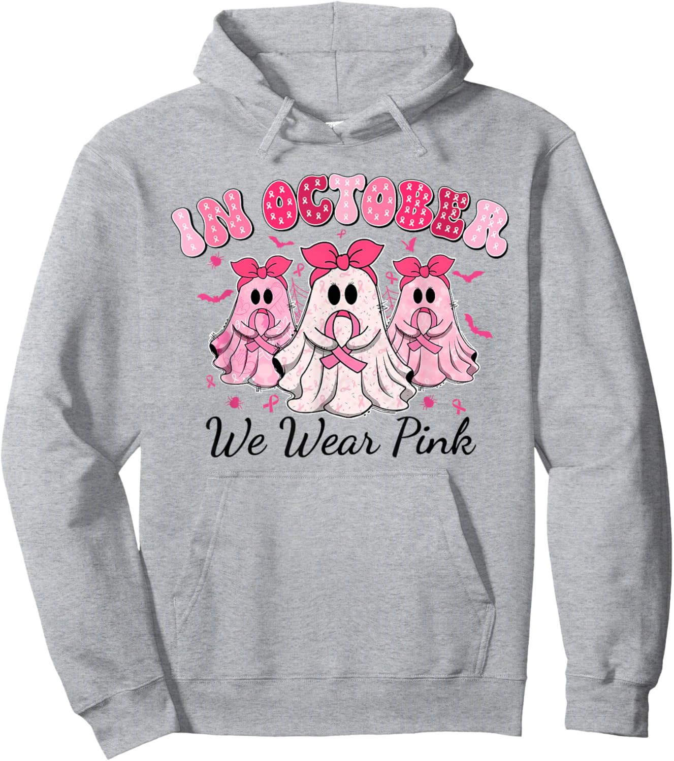 Cute Spooky In October We Wear Pink Breast Cancer Awareness Hoodie - Hoodie | Ash