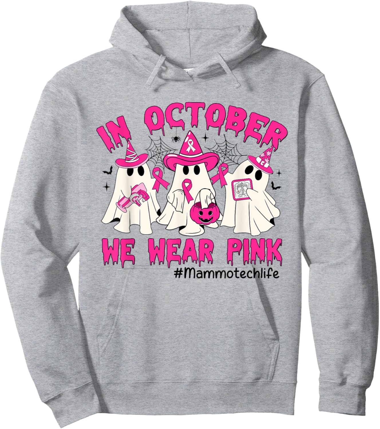 In October We Wear Pink Mammo Tech Life Breast Cancer Hoodie - Hoodie | Ash