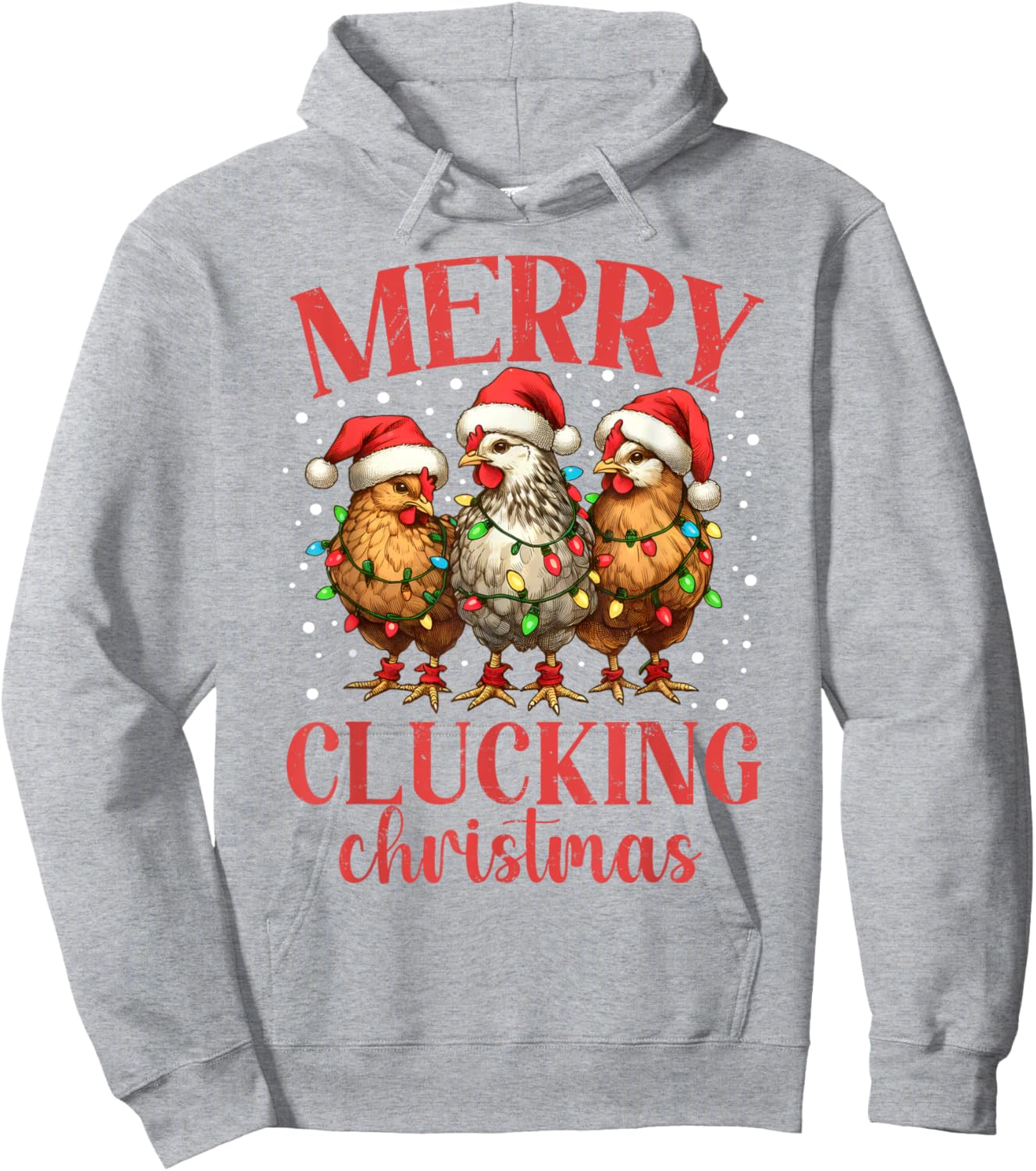 Merry Clucking Christmas Chicken Santa Hat Xmas Chicken Tree Hoodie - Hoodie | Ash