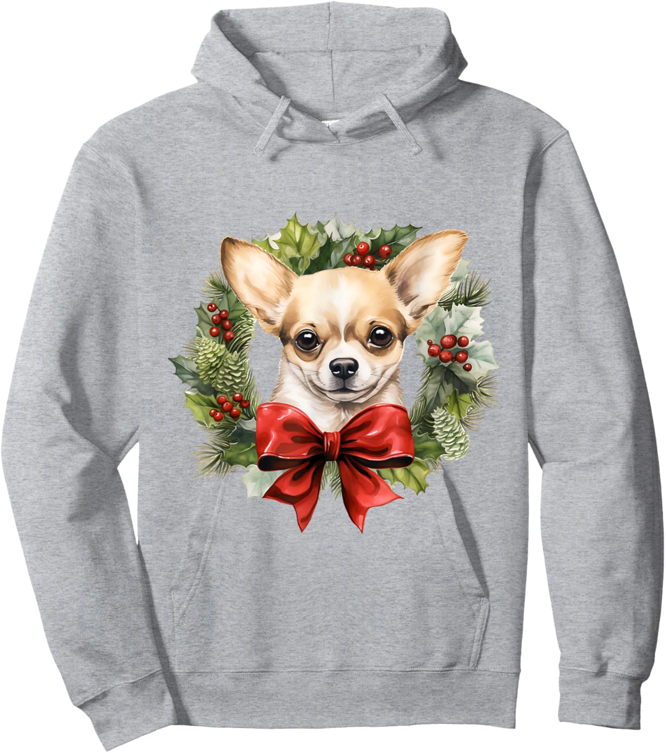 Chihuahua Christmas Wreath Decoration Xmas Pajamas Hoodie - Hoodie | Ash