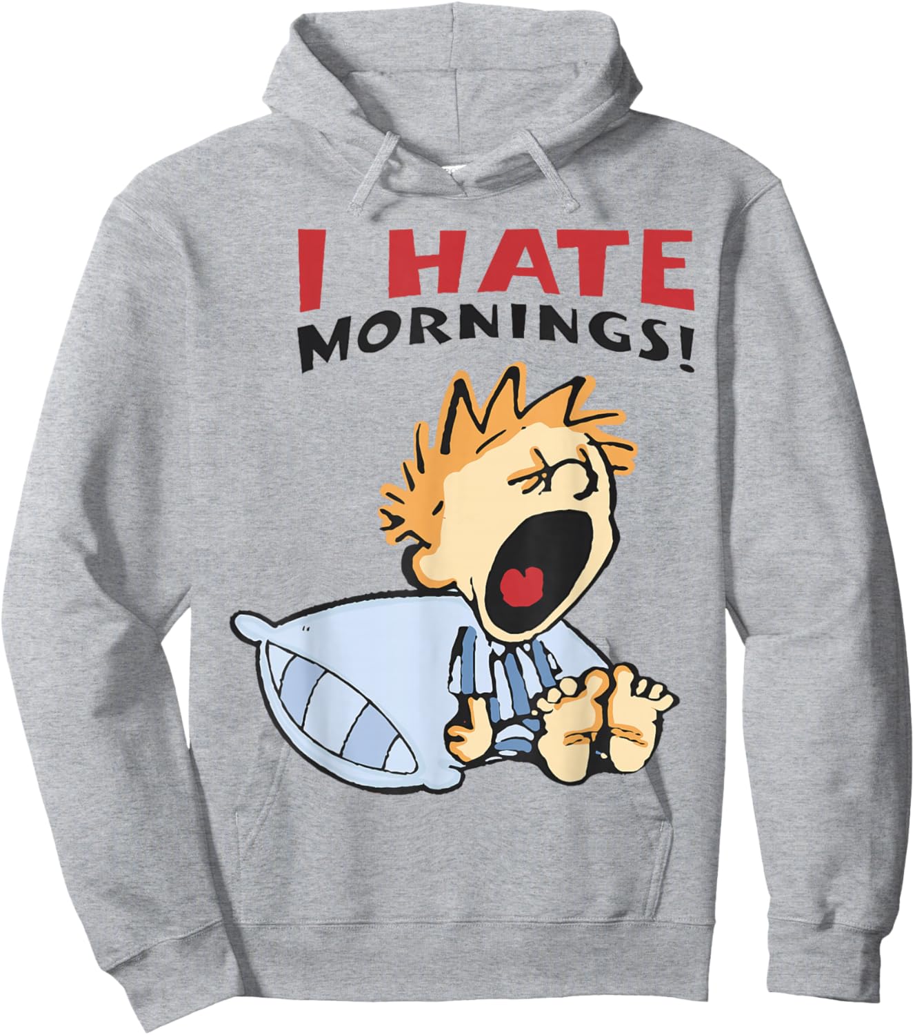Vintage I Hate Mornings -Adults, -Kids Funny Graphic Blue Small Modern Classic Cartoon Hoodie - Hoodie | Ash