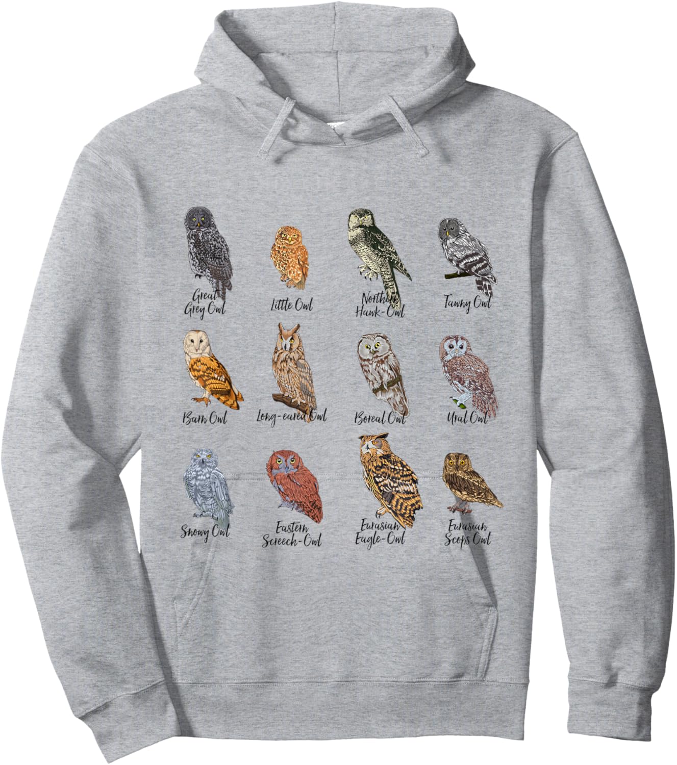 Owls of the World - Owl Species Hoodie - Hoodie | Ash