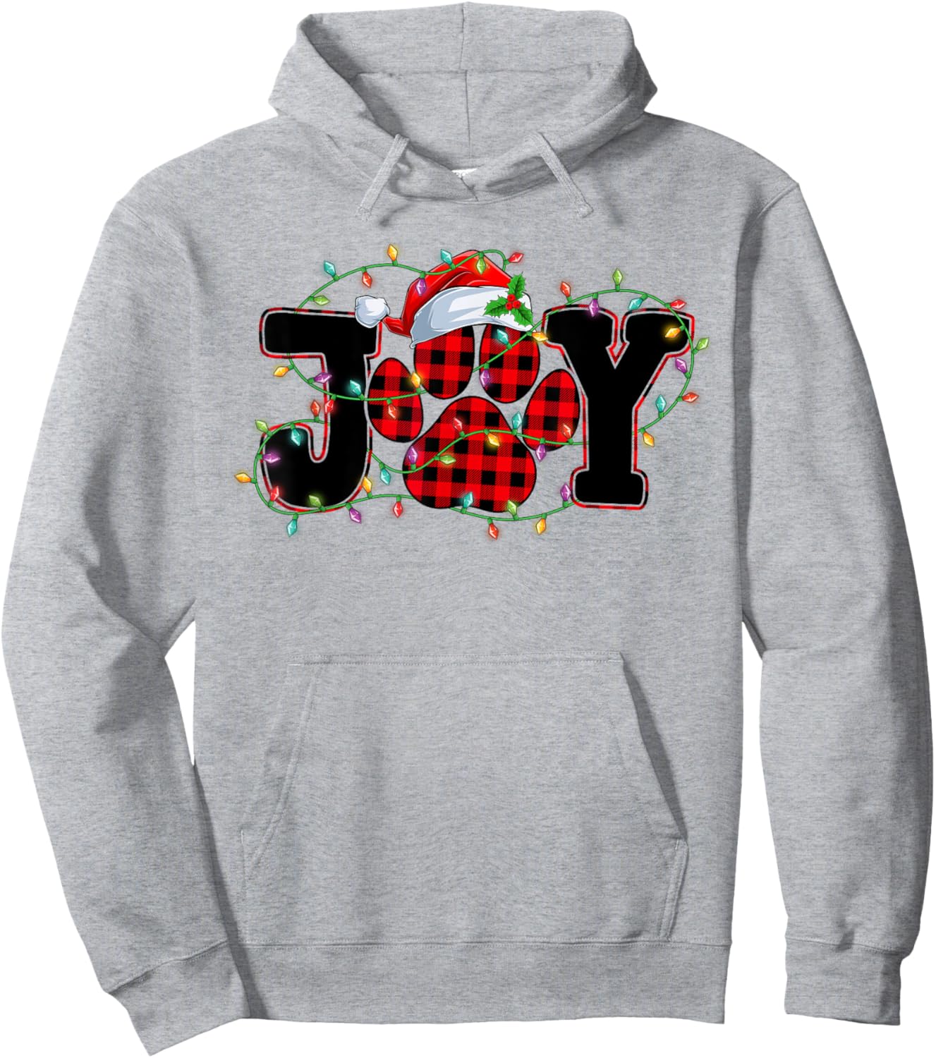 Funny Joy Dog Cat Paws Print Red Plaid Santa Hat Christmas Men Women Kids Hoodie - Hoodie | Ash