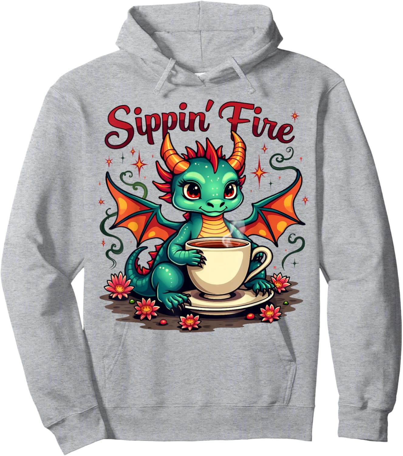 Sippin’ Fire Cute Dragon Tea Lover Hoodie - Hoodie | Ash