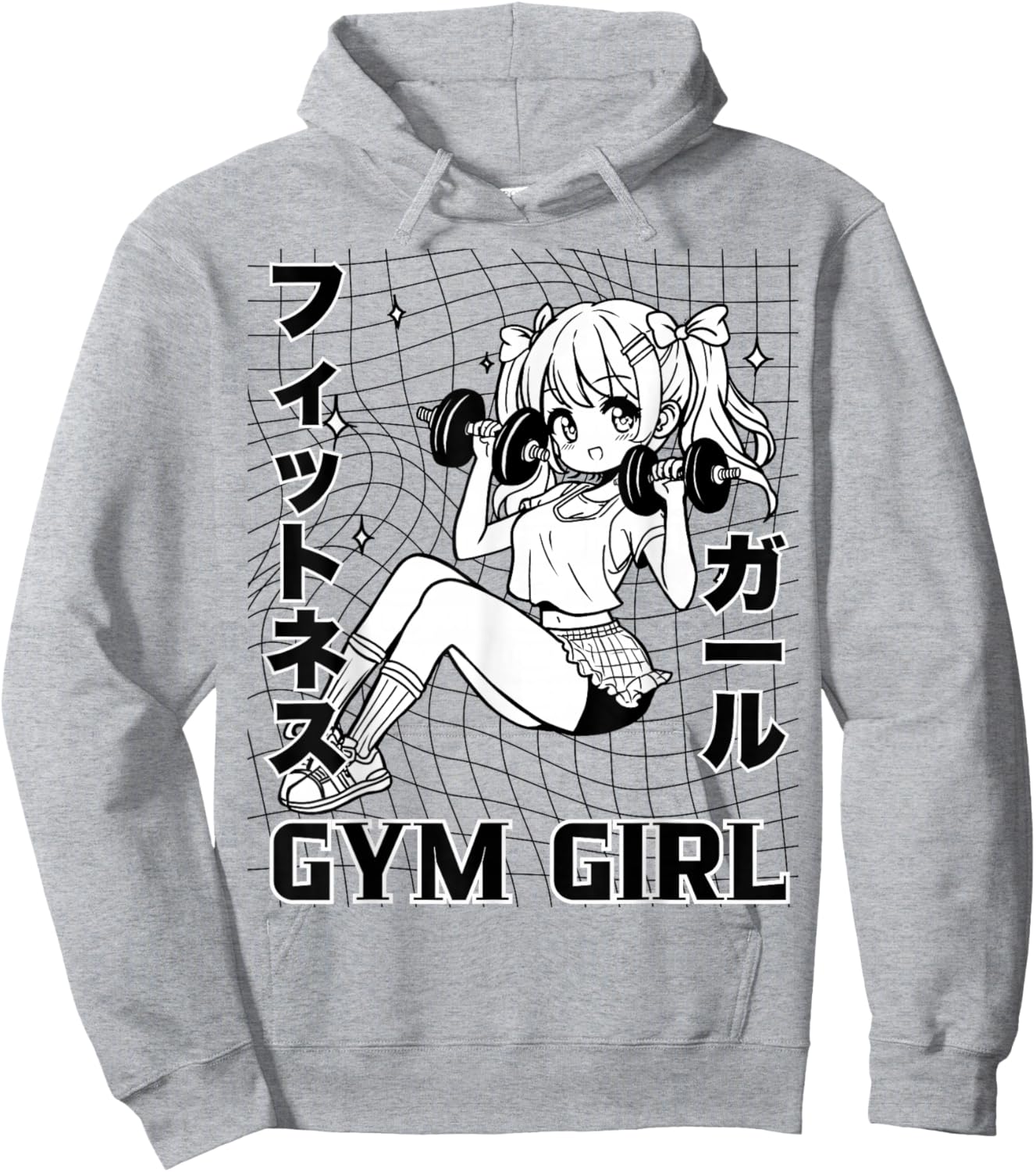 Cute Anime Gym Girl Dumbbells Workout Otaku Fitness Weeaboo Hoodie - Hoodie | Ash