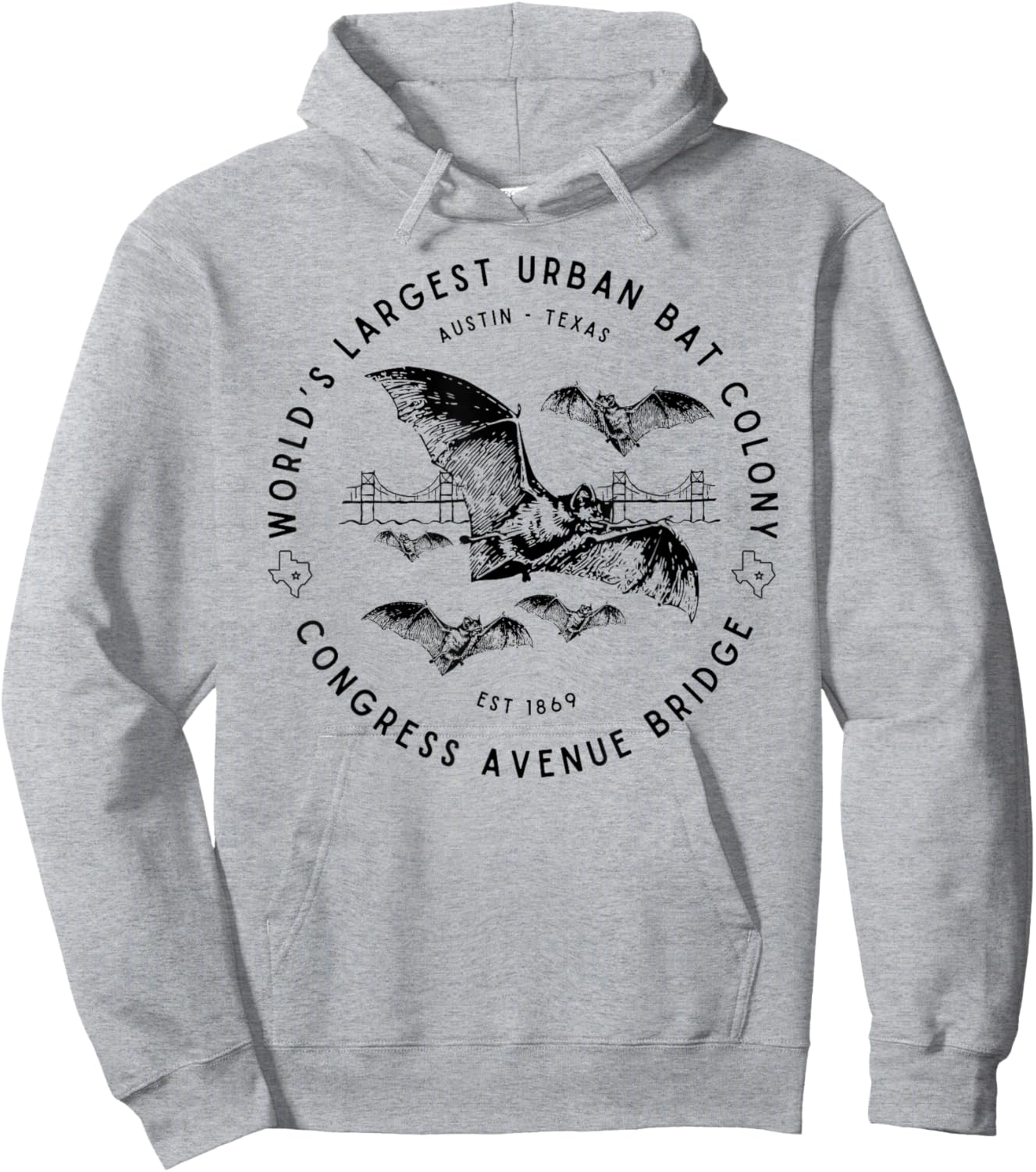 Congress Ave Bridge Austin Texas World's Largest Bat Colony Hoodie - Hoodie | Ash