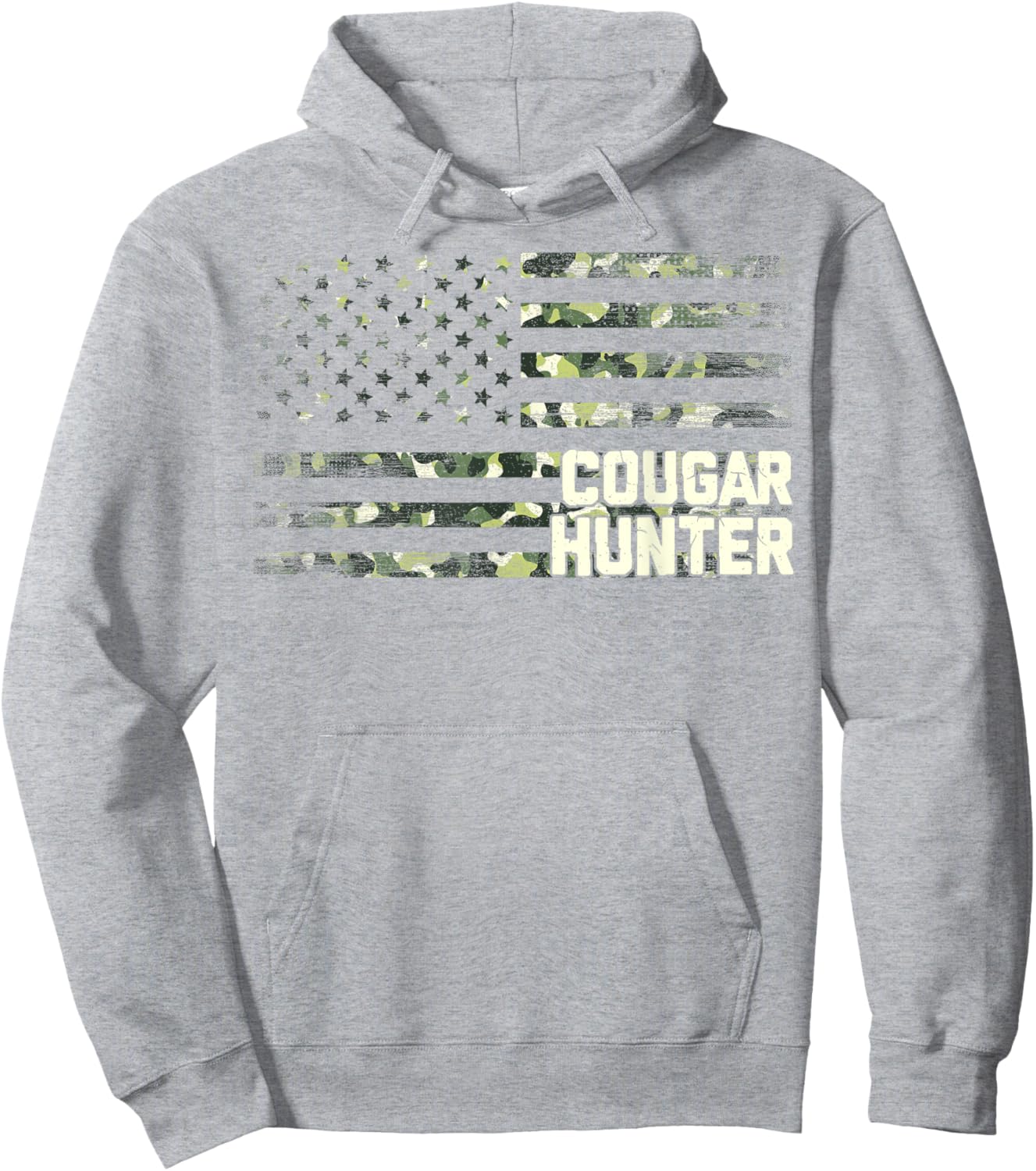 Cougar Hunter American USA Flag Cougar Hunting Camo Hoodie - Hoodie | Ash