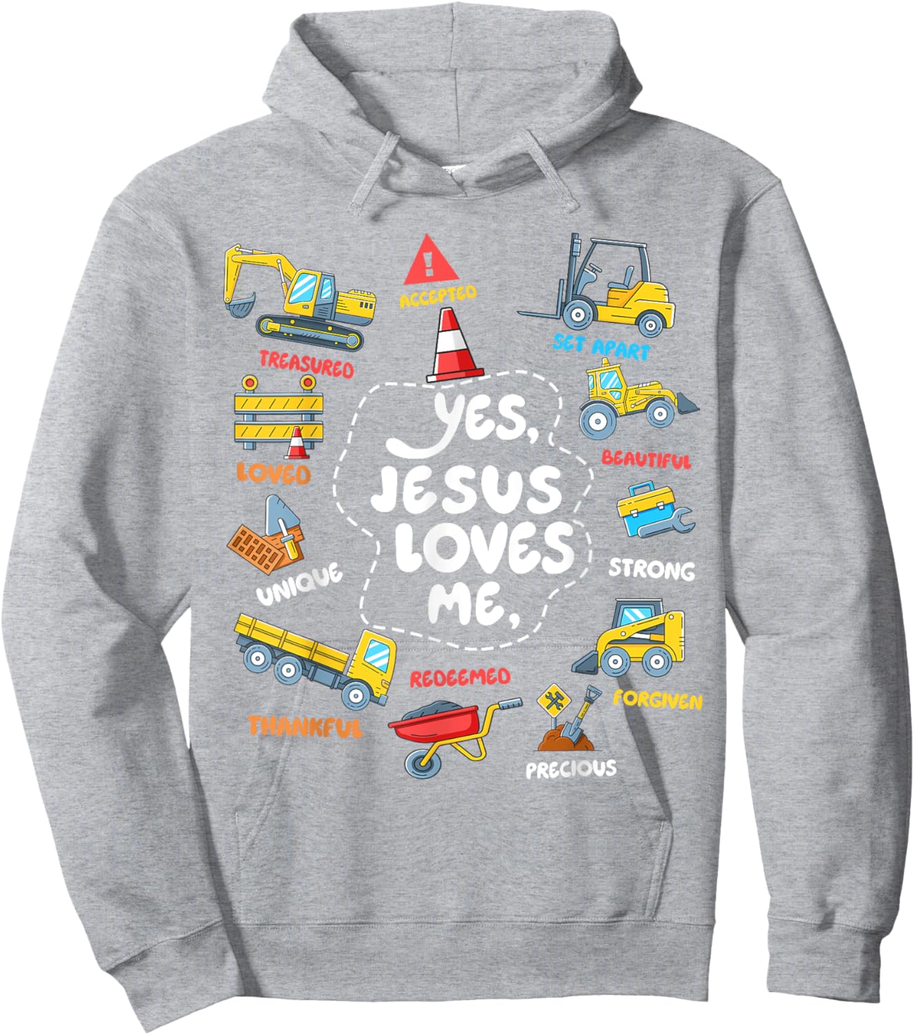Toddler Yes Jesus Loves Me Christian Construction Boy Kids Hoodie - Hoodie | Ash