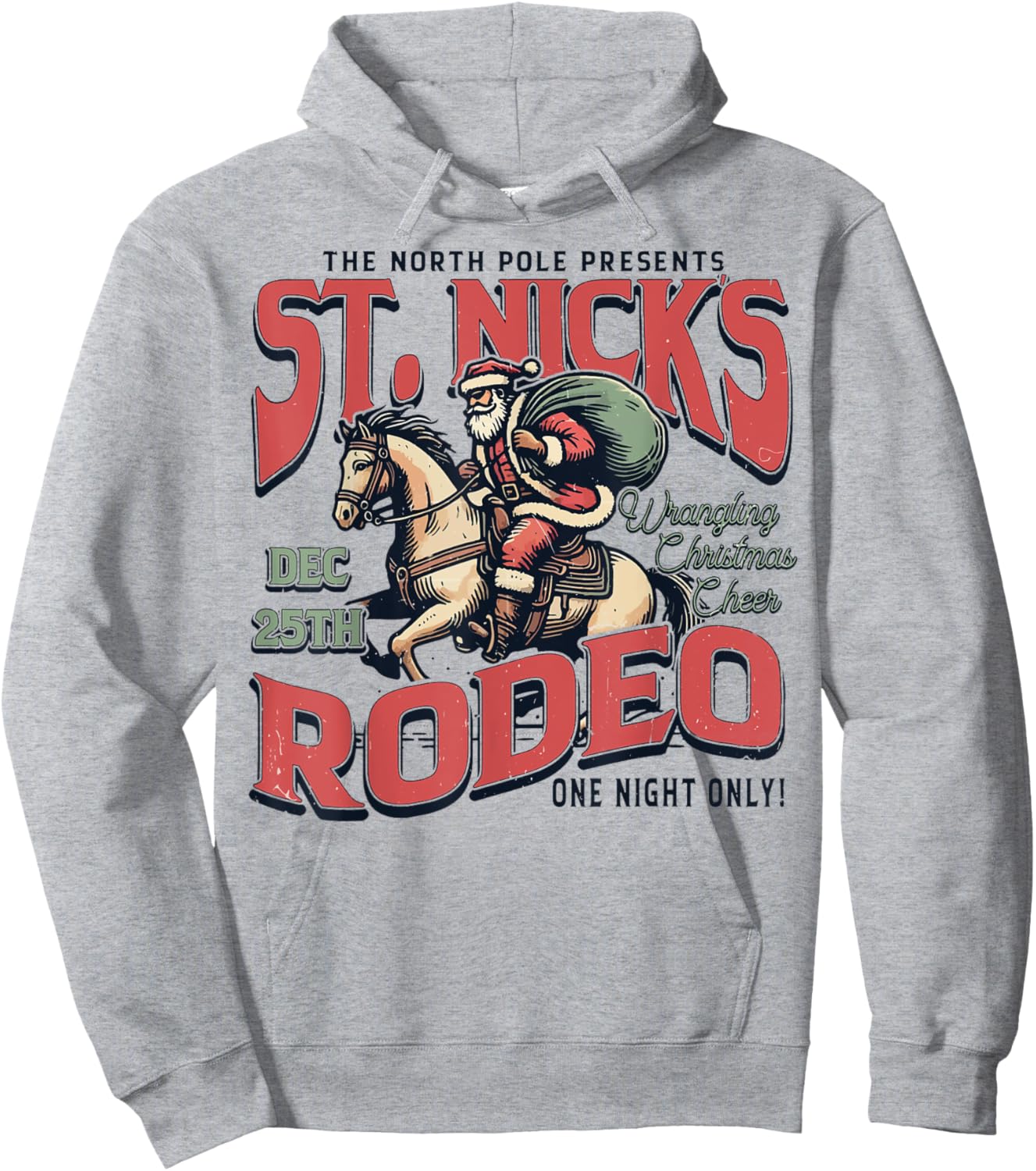 St. Nick's Rodeo Vintage Christmas Cowboy Santa Western Hoodie - Hoodie | Ash