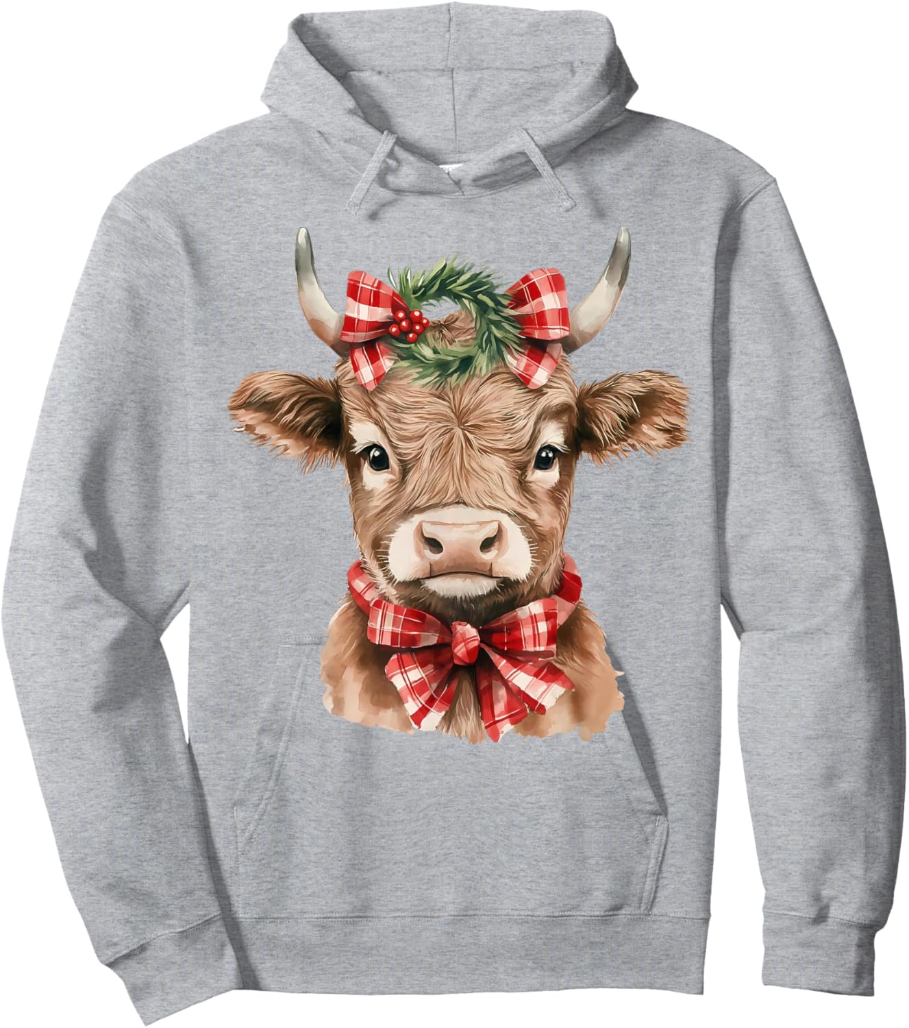 Christmas Highland Cow Cute Moo Cow Coquette Xmas Women Kids Hoodie - Hoodie | Ash