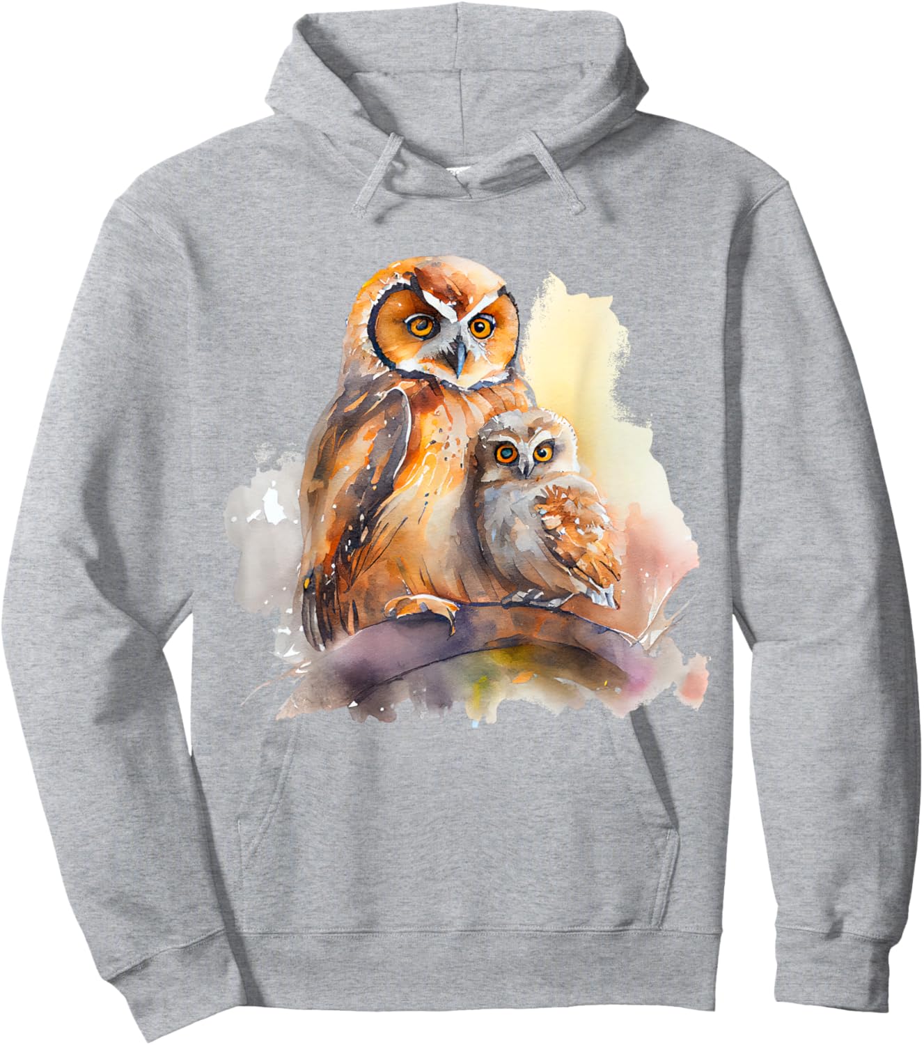 Watercolor Owl Pair Parent Child Nature Art Hoodie - Hoodie | Ash