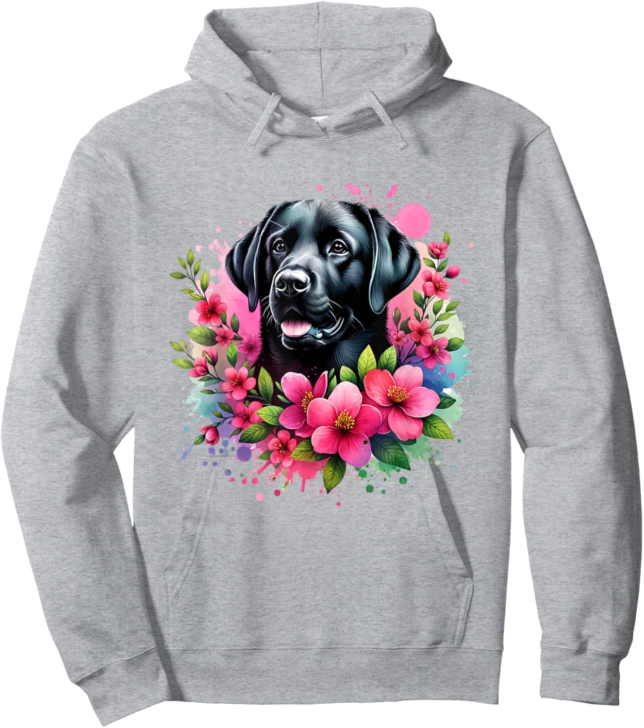 Watercolor Cute Black Labrador Dog Mom Pink Flowers Women Kids Hoodie - Hoodie | Ash
