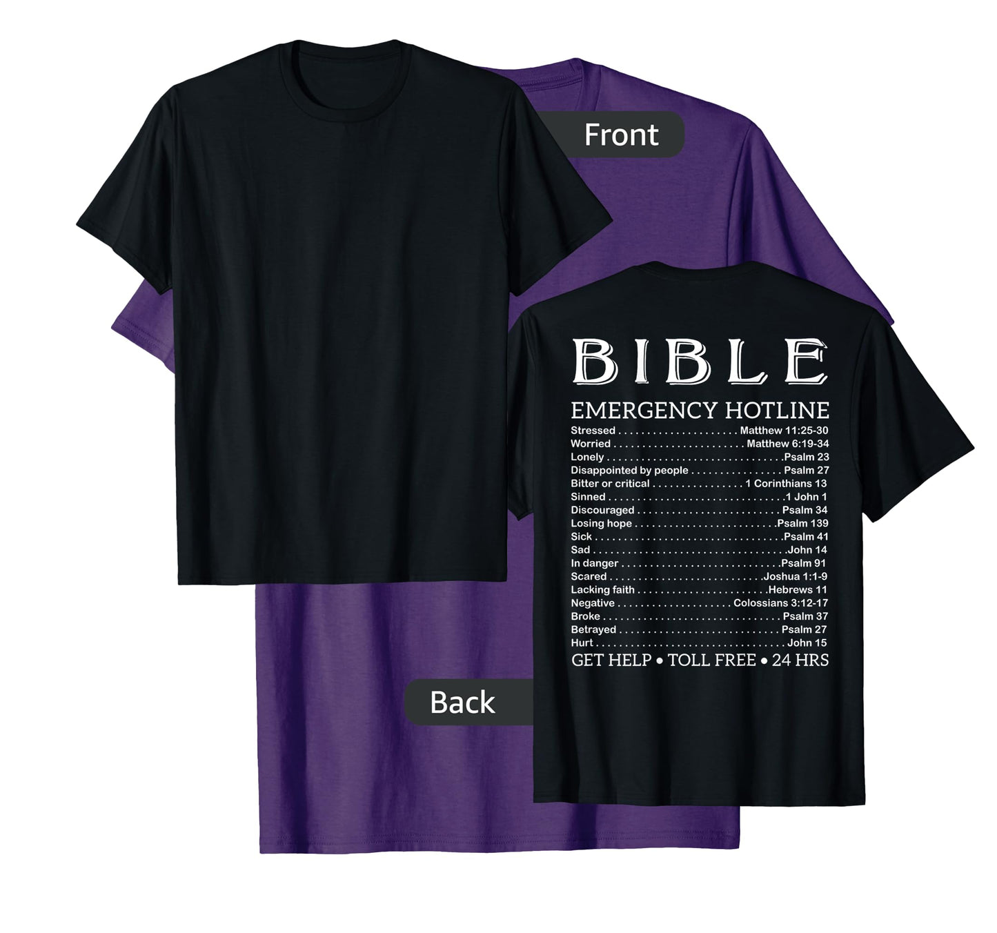 Bible Emergency Numbers Funny Hotline Christian Back Print T-Shirt