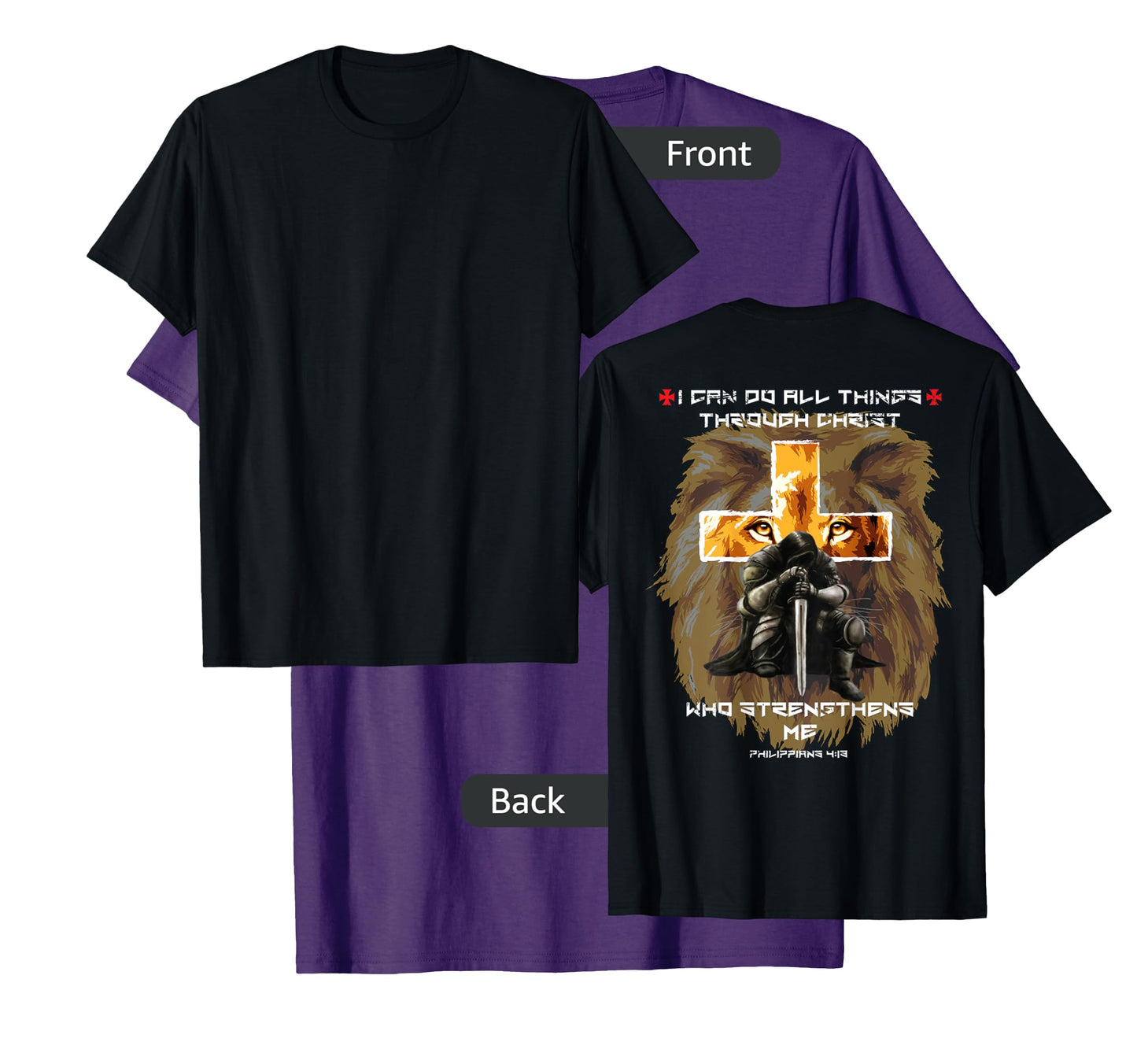 Back Print Bible Verse Gifts Men Dad Christian Lion Cross T-Shirt