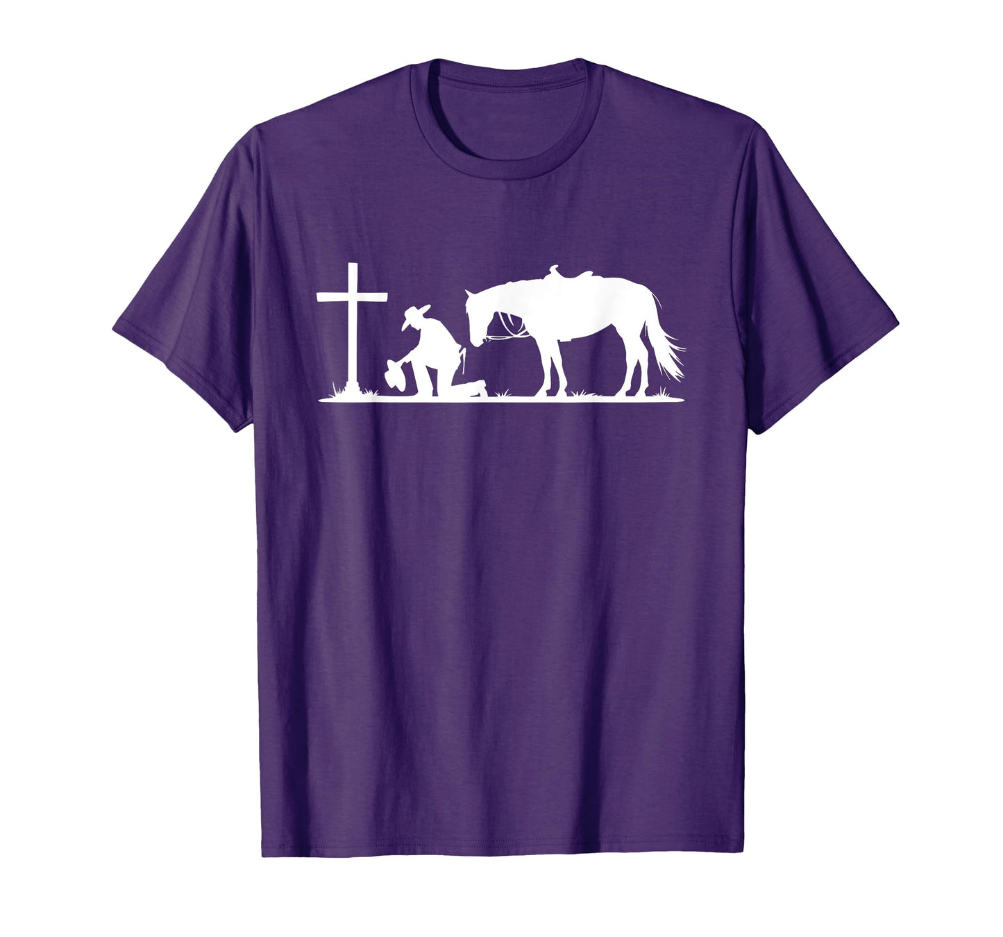 Praying Cowboy Kneeling Cross Western Bible Jesus Horse T-Shirt