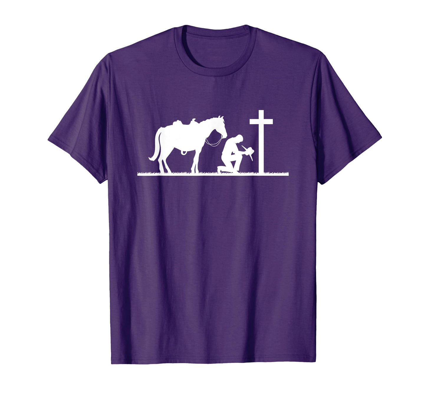 Praying Cowboy Kneeling Cross Western Bible Jesus Horse T-Shirt