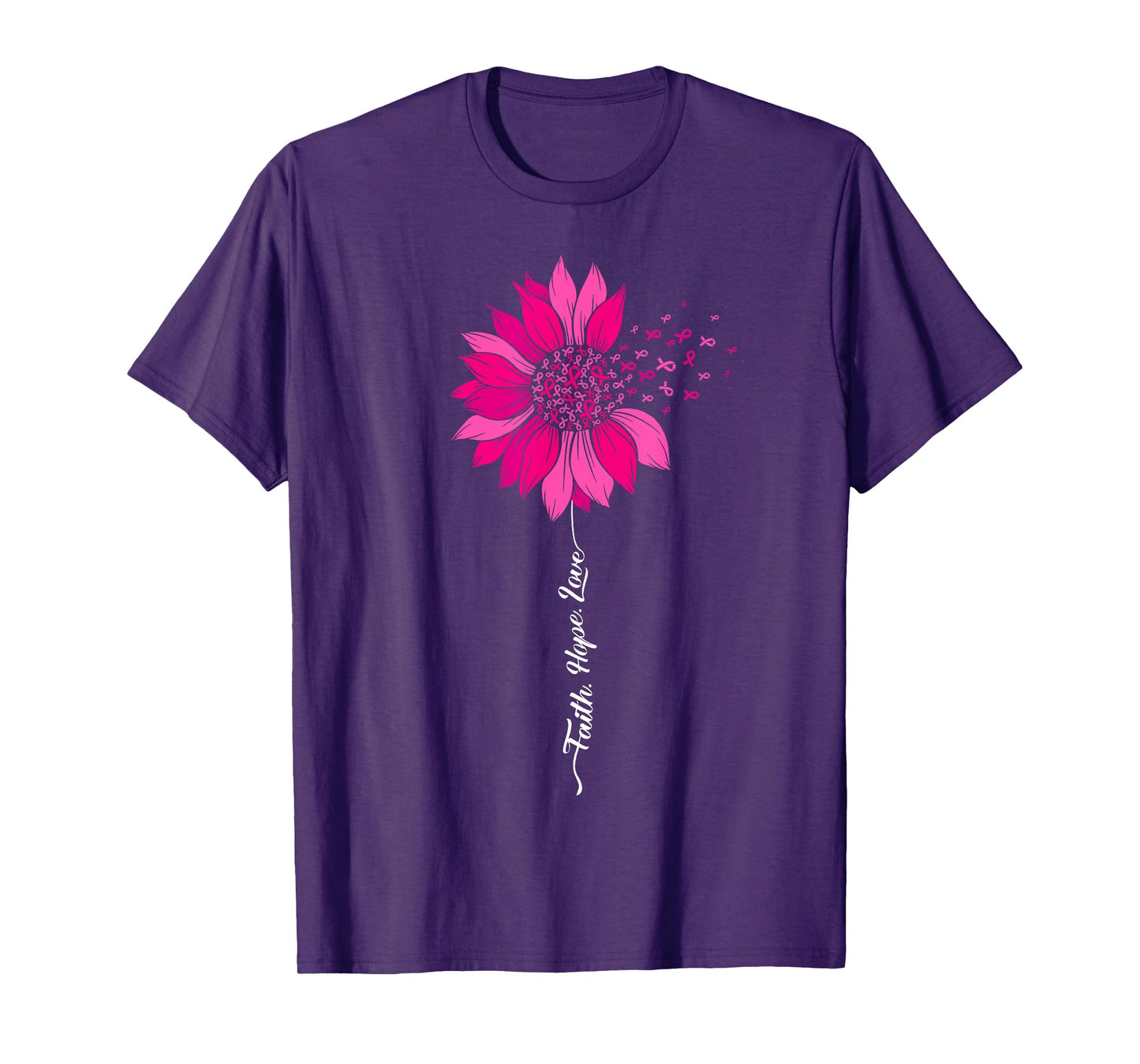 Faith Hope Love Breast Cancer Awareness Pink Ribbon Flower T-Shirt