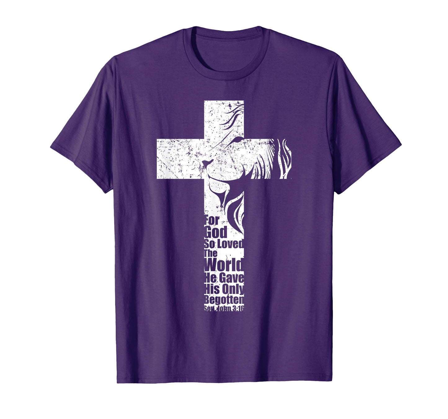 John 3:16 Christian Cross Lion Gifts Bible Verse Sayings Men T-Shirt