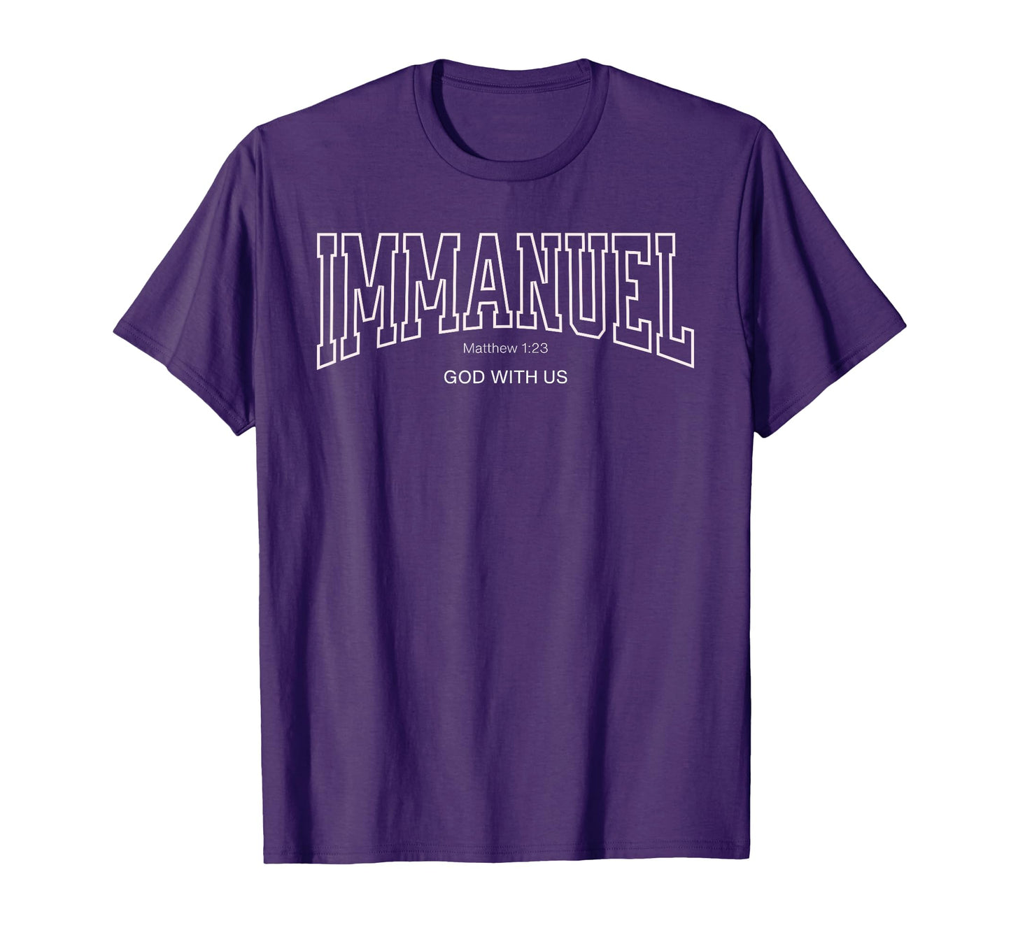 Immanuel College Font Christian, Matthew 1:23 God with Us Dk T-Shirt