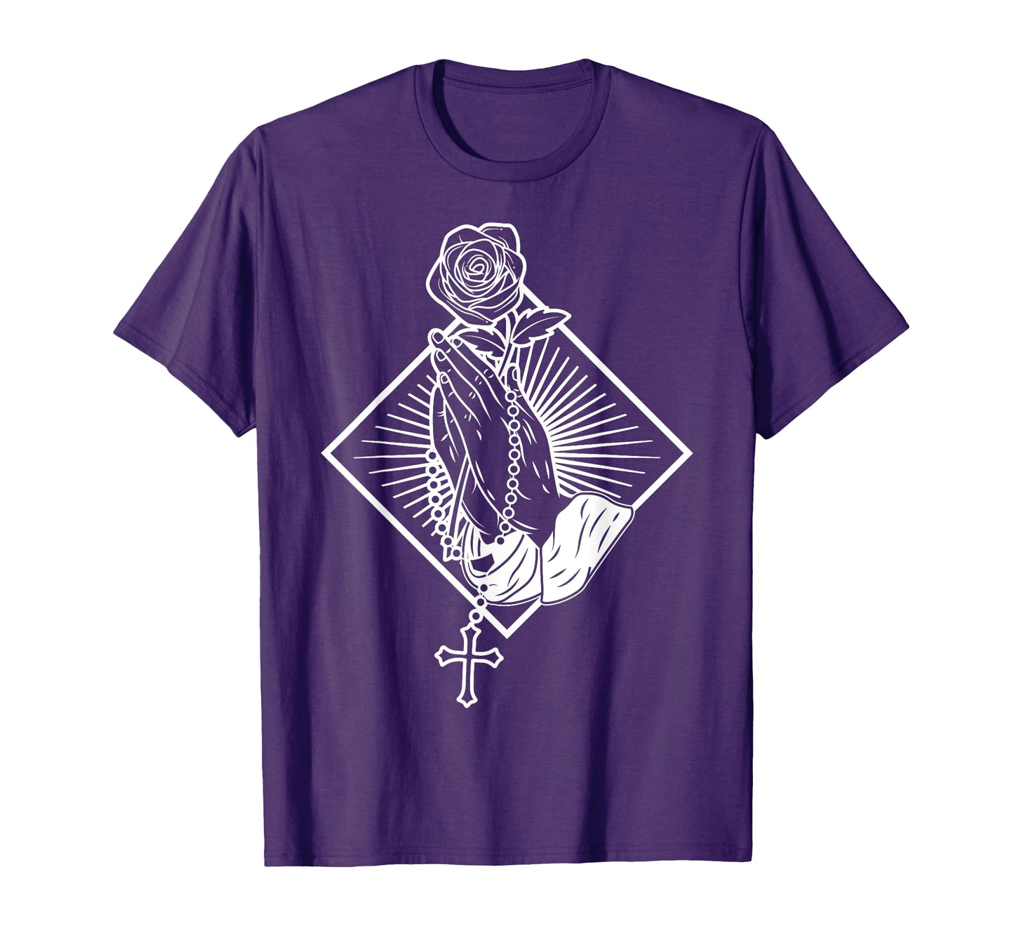Praying hands with rose and rosary T-Shirt