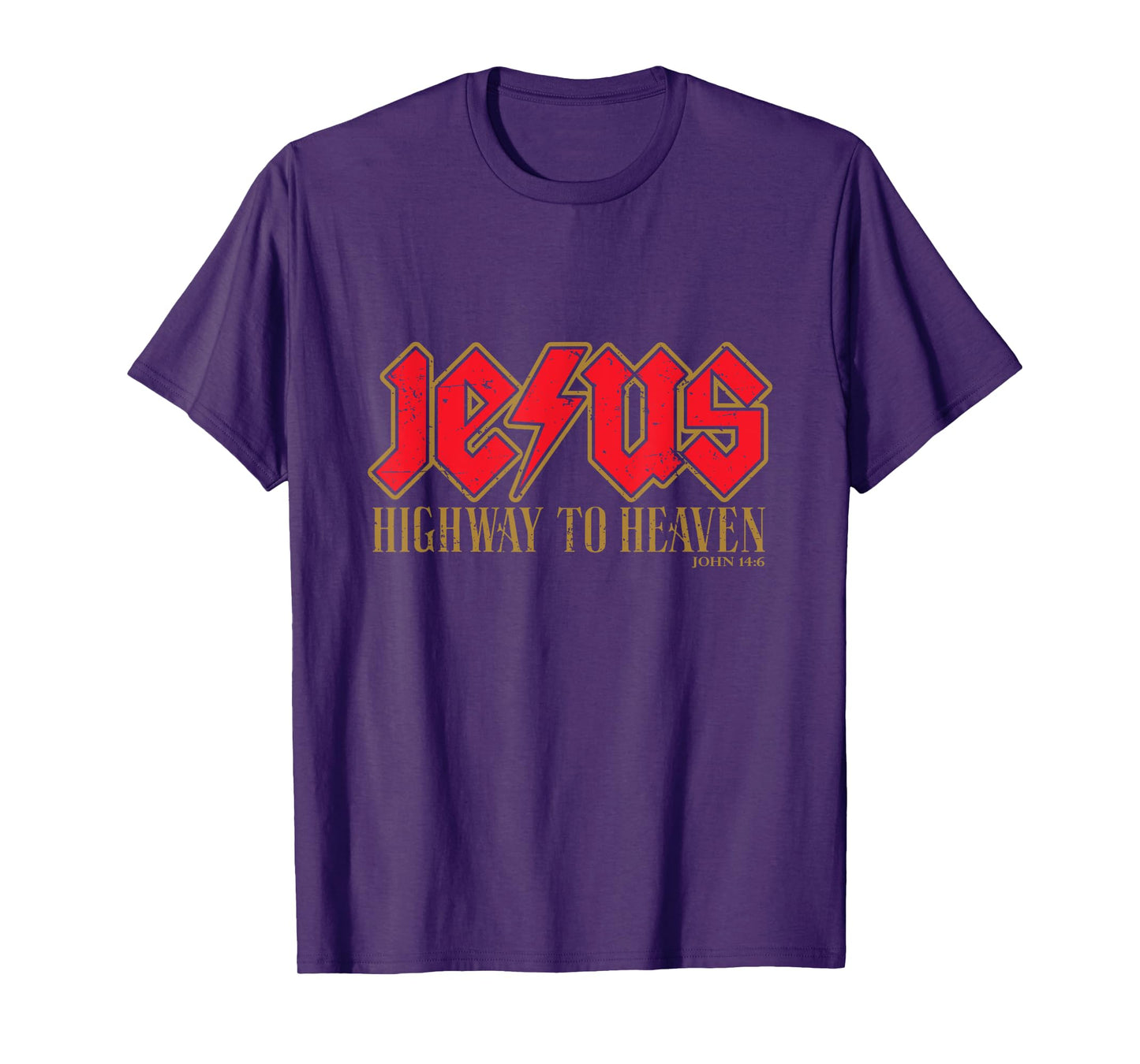 JESUS - HIGHWAY TO HEAVEN - JOHN 14:6 - Red & Gold T-Shirt