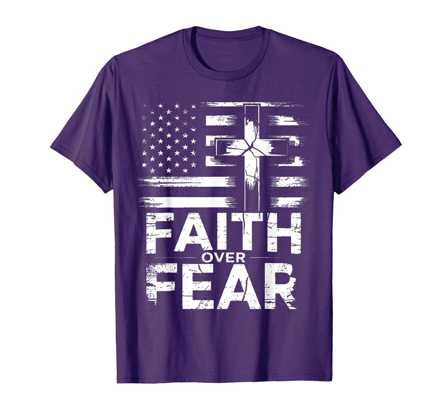 Faith Over Fear Christian American Flag Cross Design T-Shirt