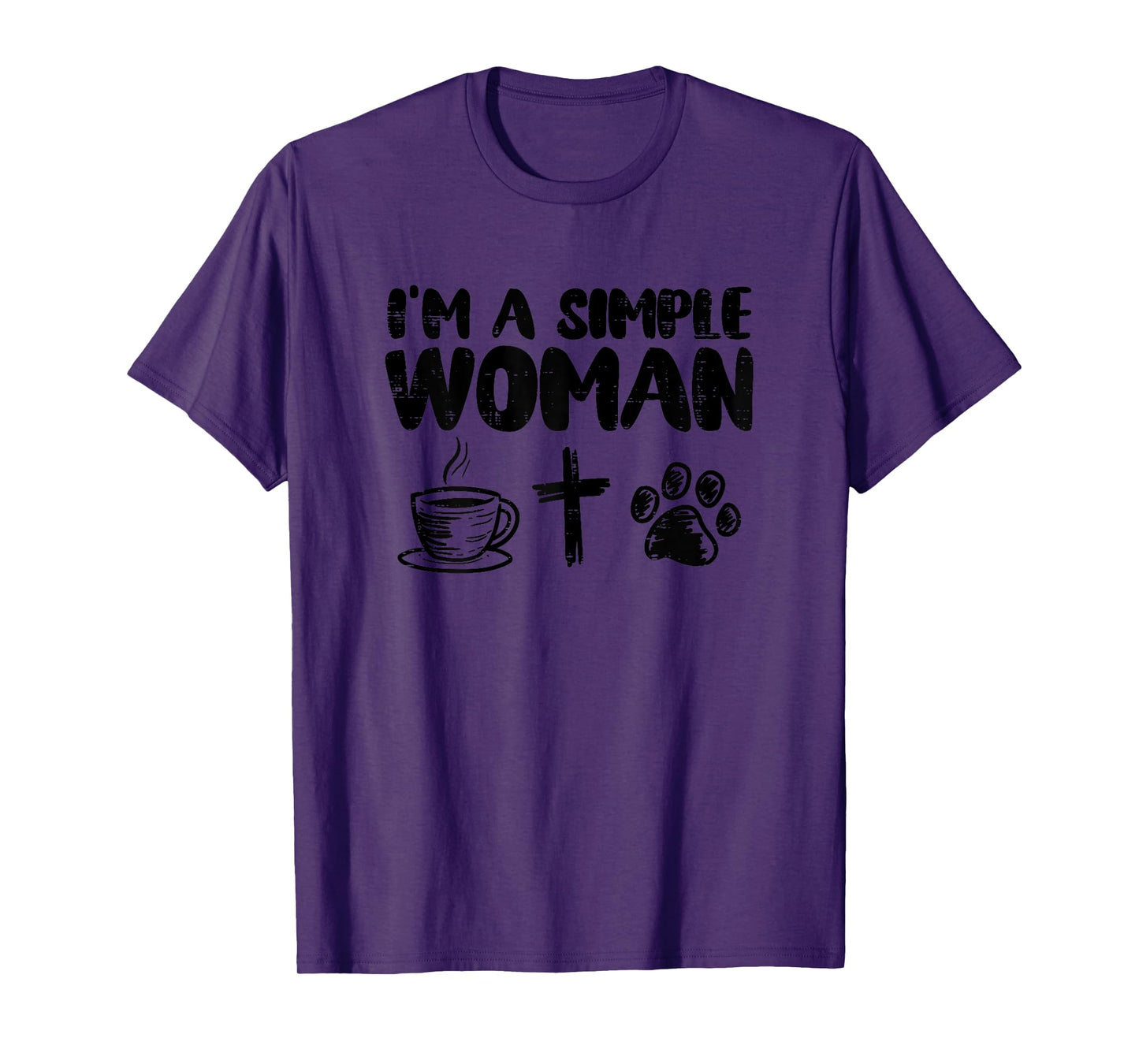 Im A Simple Woman Coffee Cross Paw Christian Dog Cat Owner T-Shirt