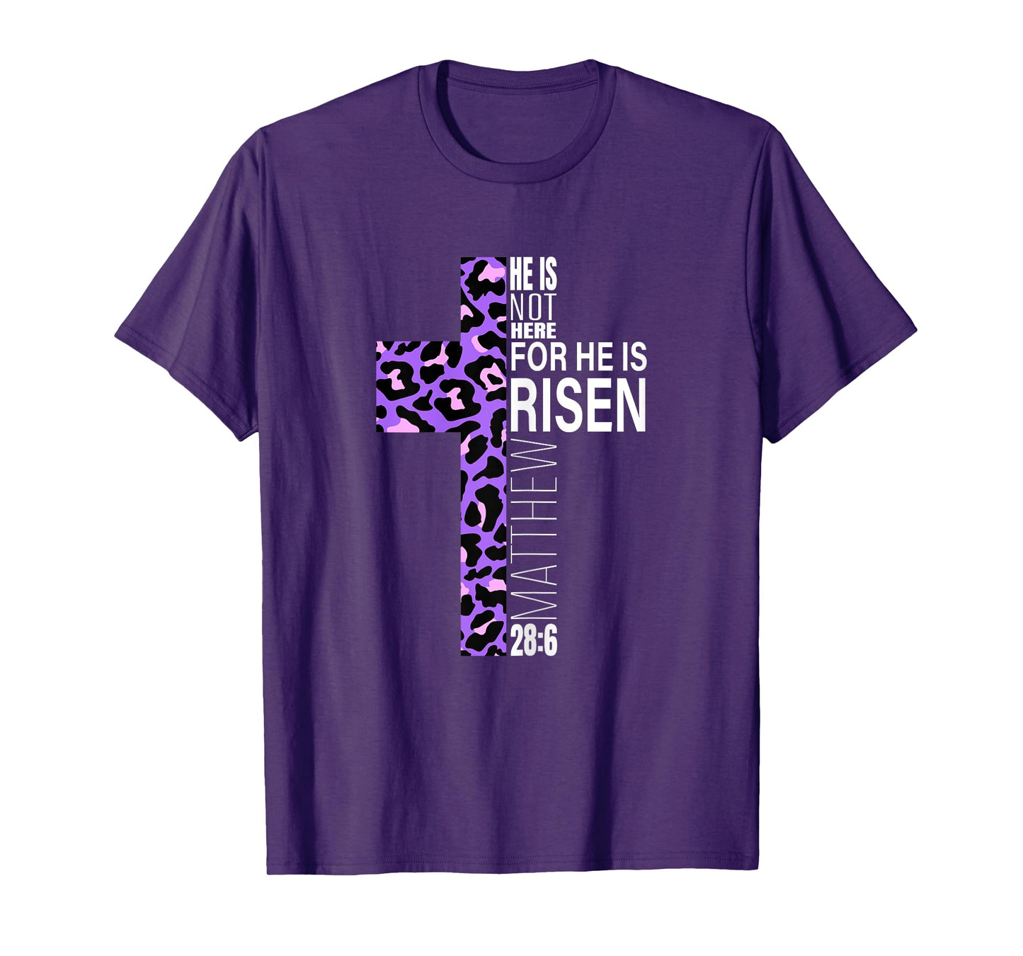 Cute Purple Christian Verse Cheetah Print Easter He Is Risen T-Shirt