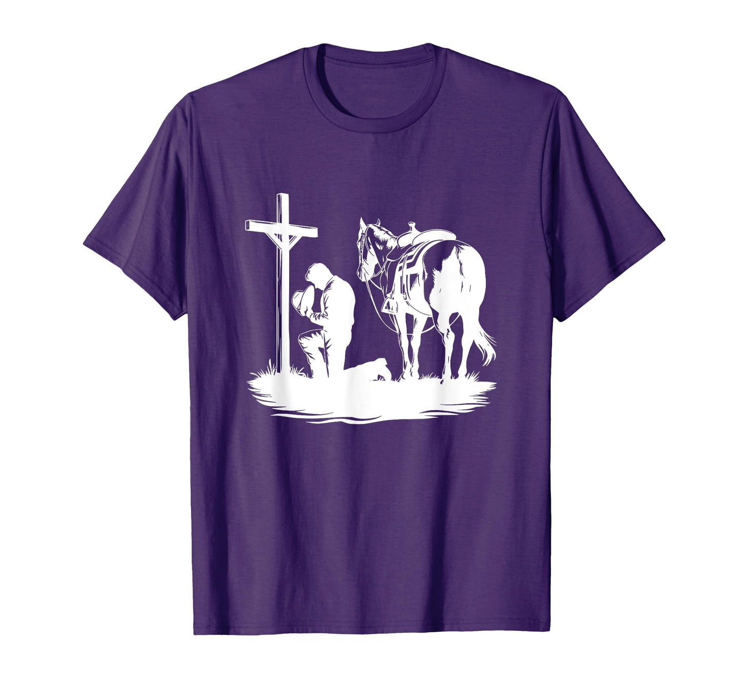 Praying Cowboy Kneeling Cross Western Bible Jesus Horse T-Shirt