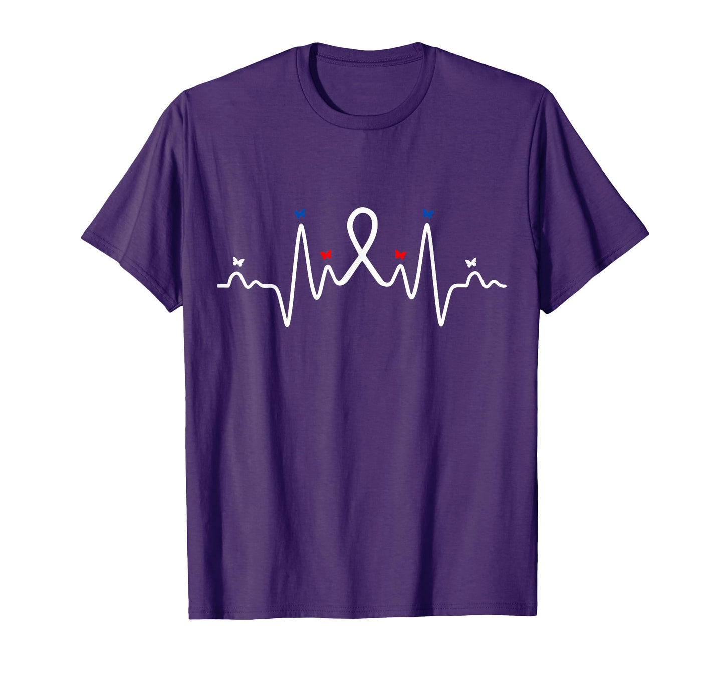 Lung Survivor Heartbeat White Ribbon us Flag Color Butterfly T-Shirt