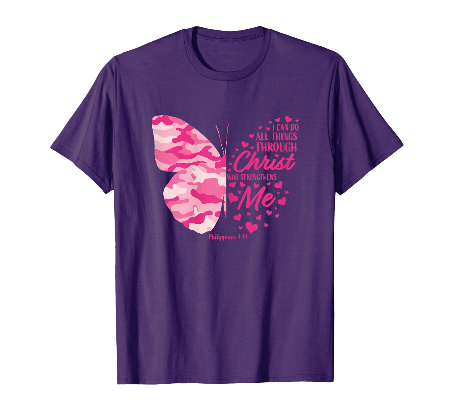 Cute Pink Camo Gifts Women Girls Christian Butterfly Graphic T-Shirt