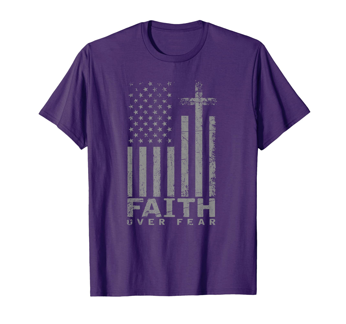 USA Flag Patriotic American Gift Faith Over Fear Prayer Women Girls Kids Men T-Shirt