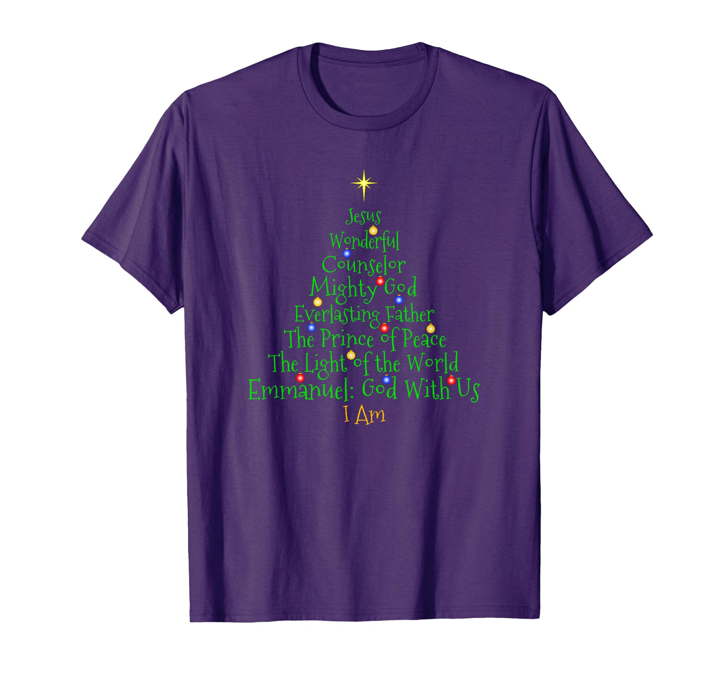 Christian Christmas Shirts Bible Names of Jesus Tree Shaped T-Shirt