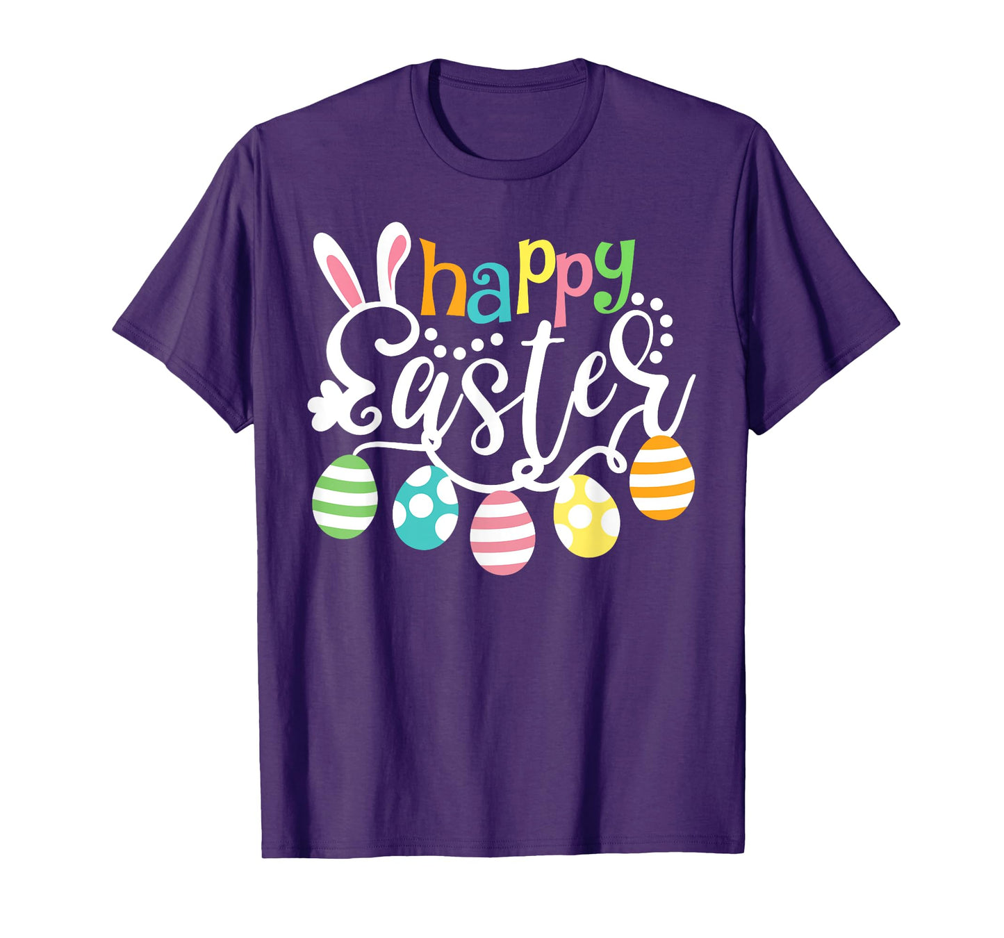 Happy Easter Day Colorful Egg Hunting Cute Bunny Girl Womens T-Shirt