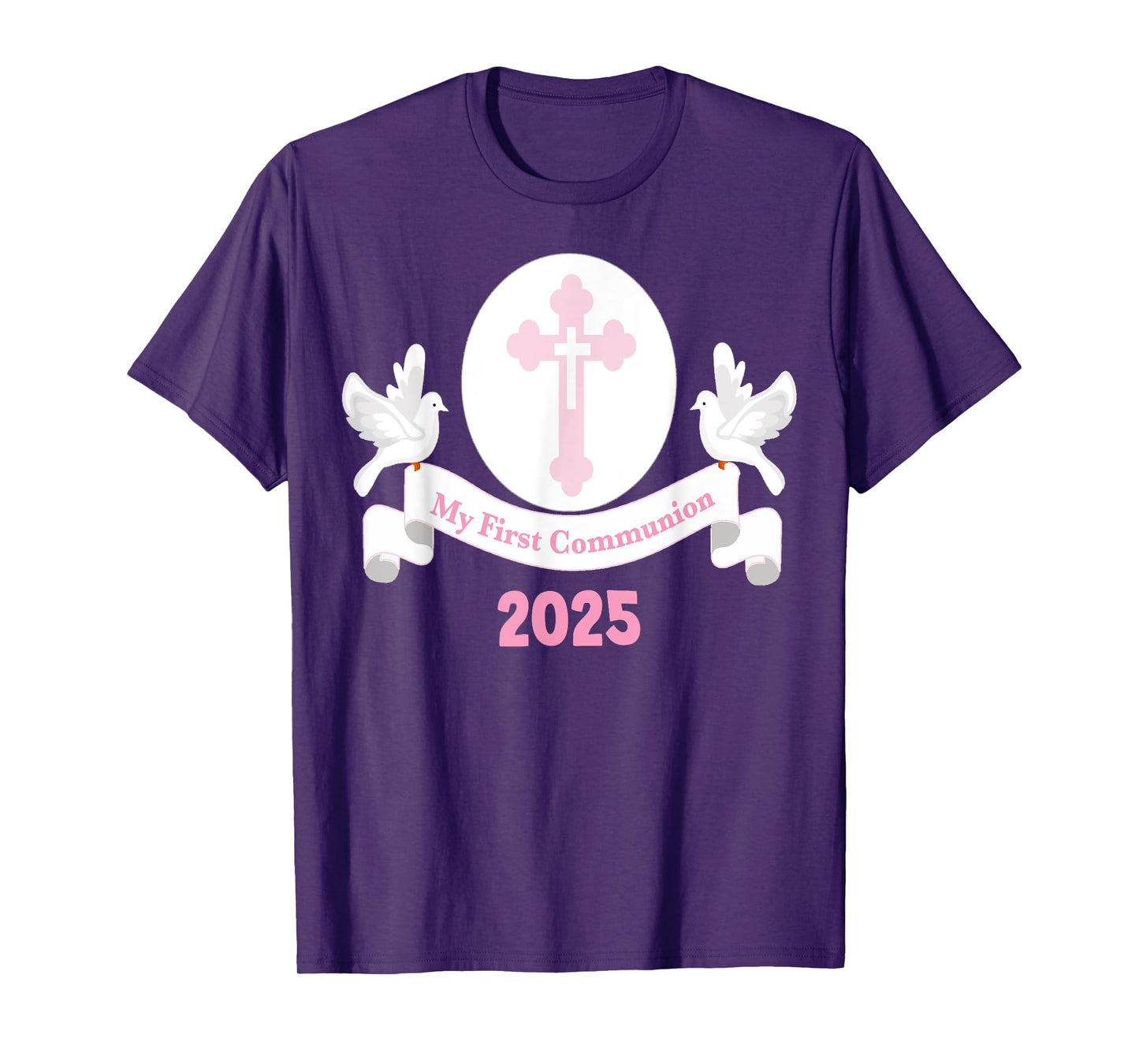 First Communion 2025 Girls Cross Pink Daughter Niece Kids T-Shirt