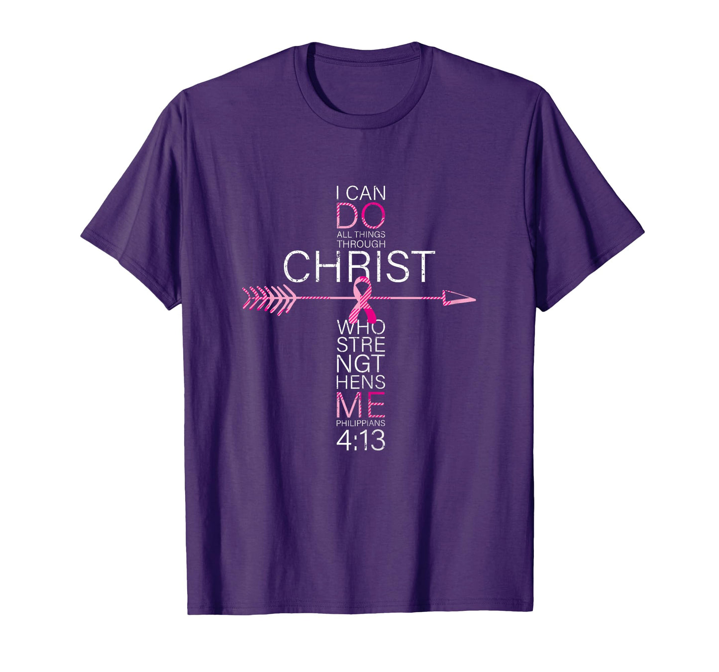 Pink Christian Breast Cancer Cross Religious Bible Verse T-Shirt