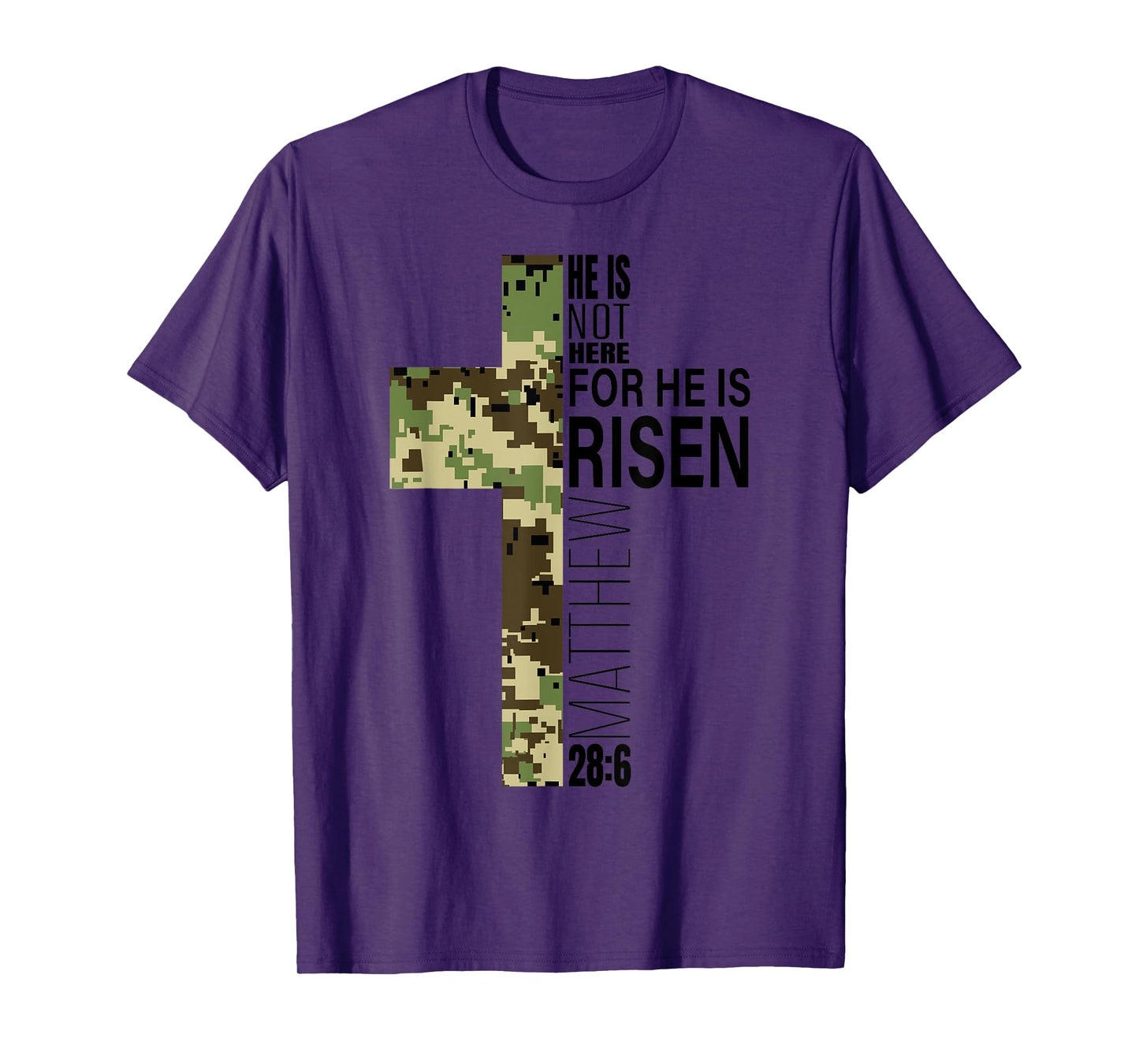 He Is Risen Christian Easter Verse Green Camo Cross Men Boys T-Shirt
