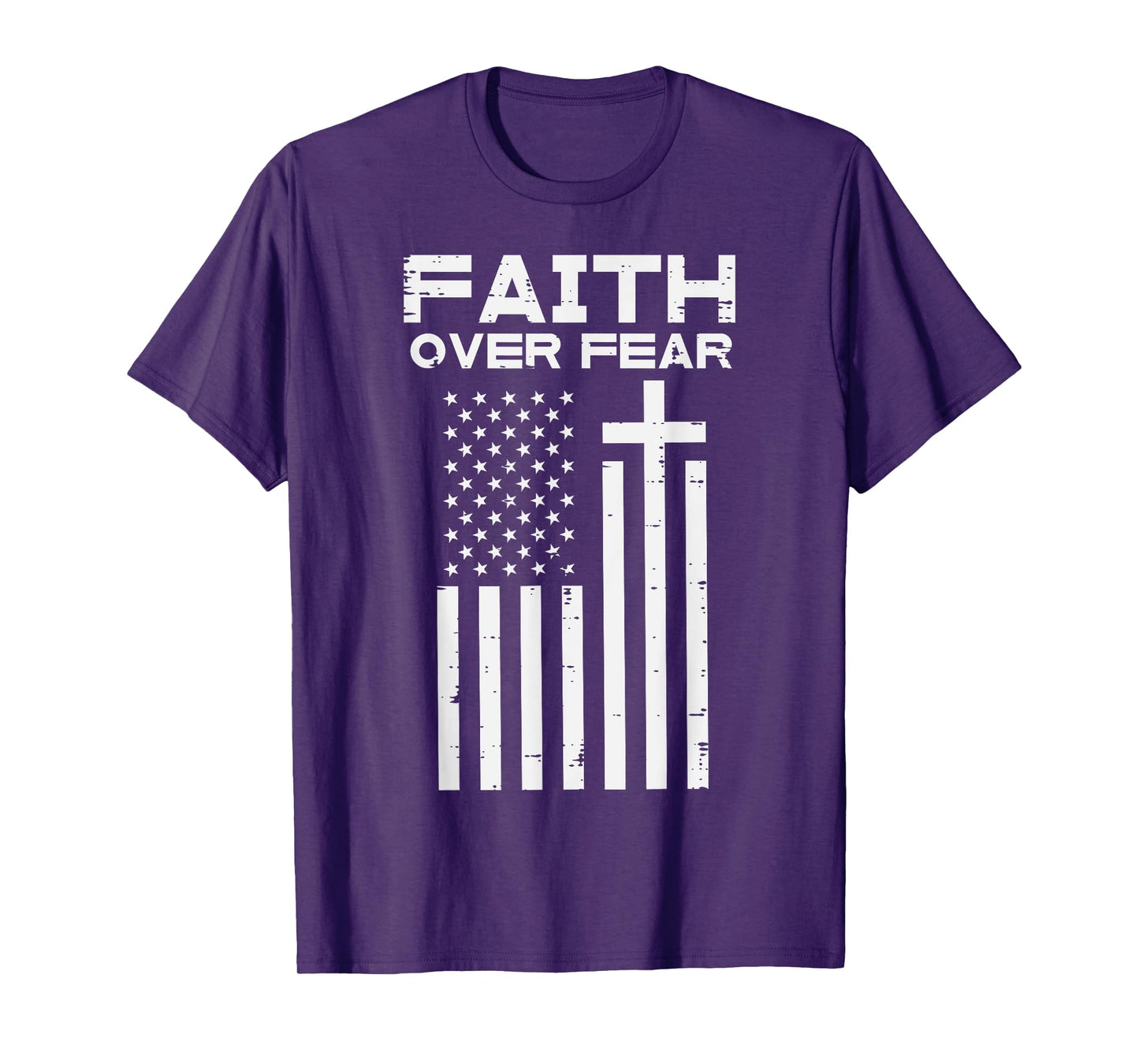 Faith Over Fear US Flag Cross Jesus Christian Men Women Kids T-Shirt