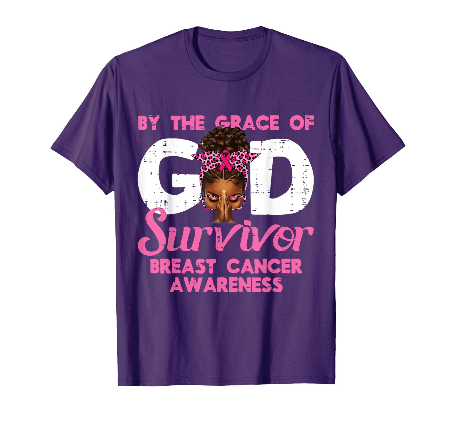 Grace God Breast Cancer Survivor Black Women Afro Christian T-Shirt