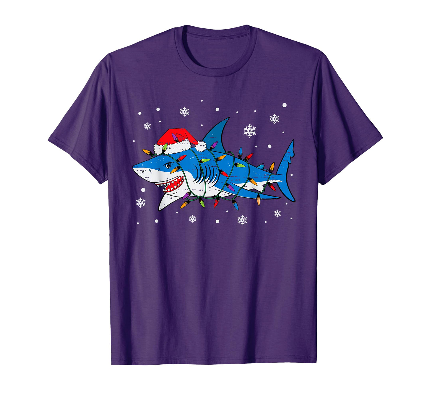 Shark Santa Hat Christmas Lights Xmas Pajama Men Women Kids T-Shirt