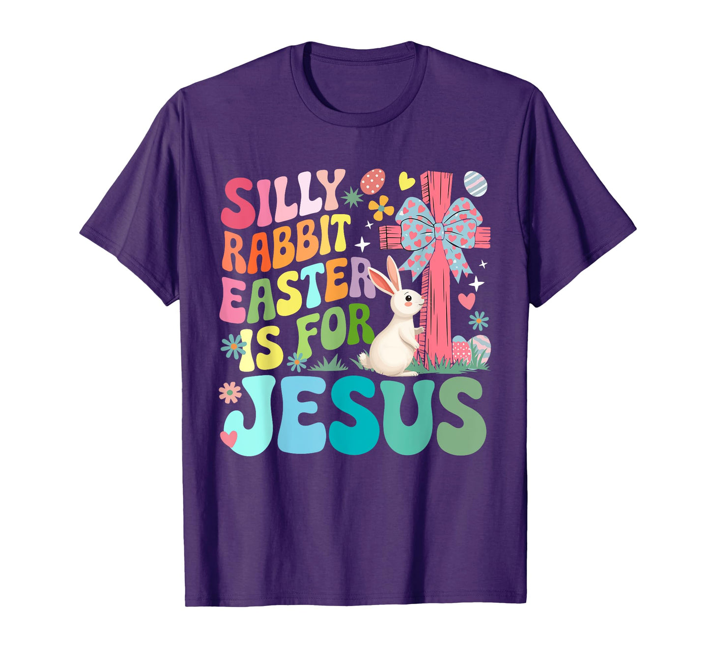 Silly Cute Rabbit Easter For Jesus Christian Cross Bow Tie T-Shirt