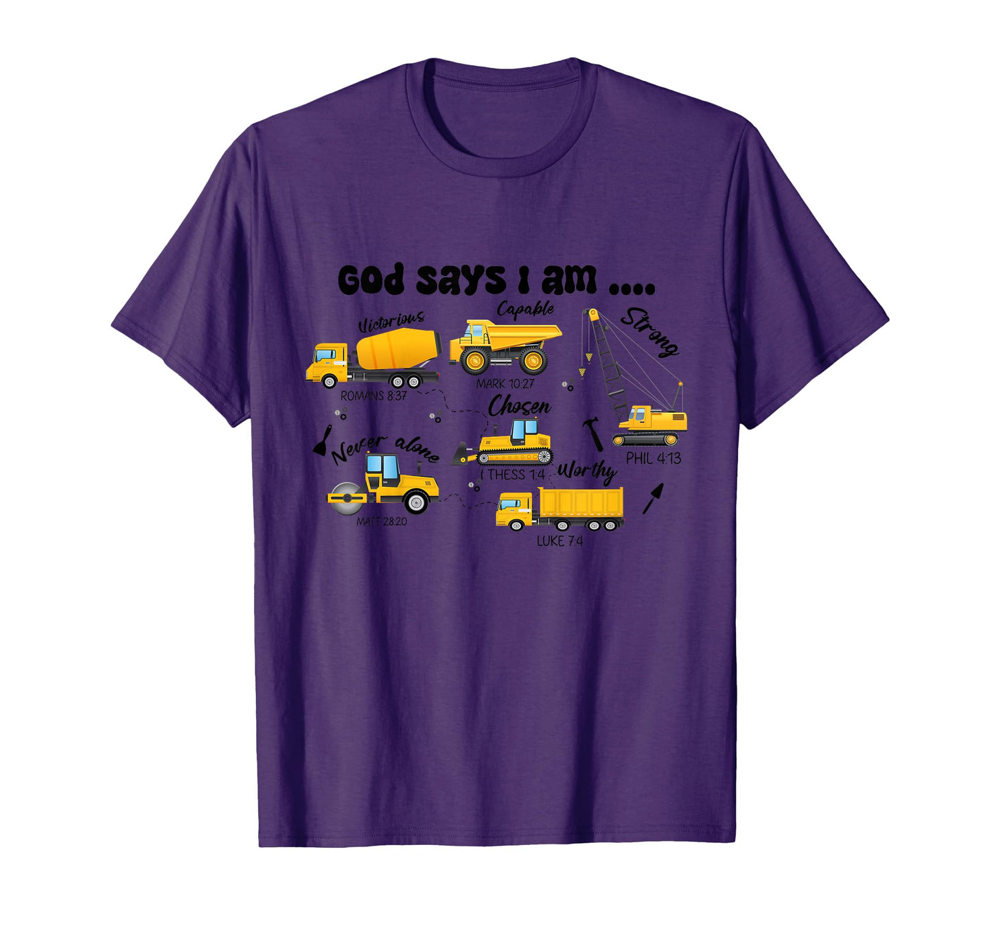 Kids God Says I Am Boys Truck Construction Bible Verse Christian T-Shirt