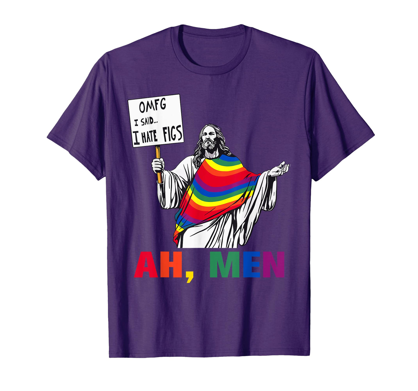 Vintage Ah Men LGBT Gay Pride Christian Jesus Rainbow Flag T-Shirt