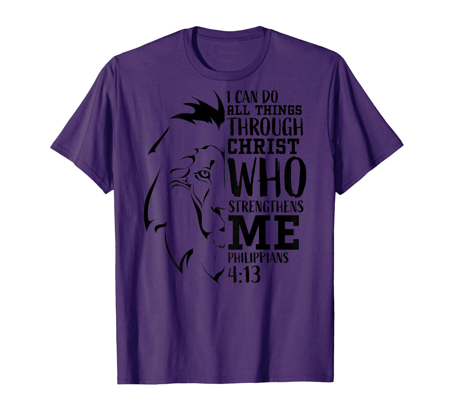 Philippians 4:13 Christian Verse Lion Graphic Back Print T-Shirt